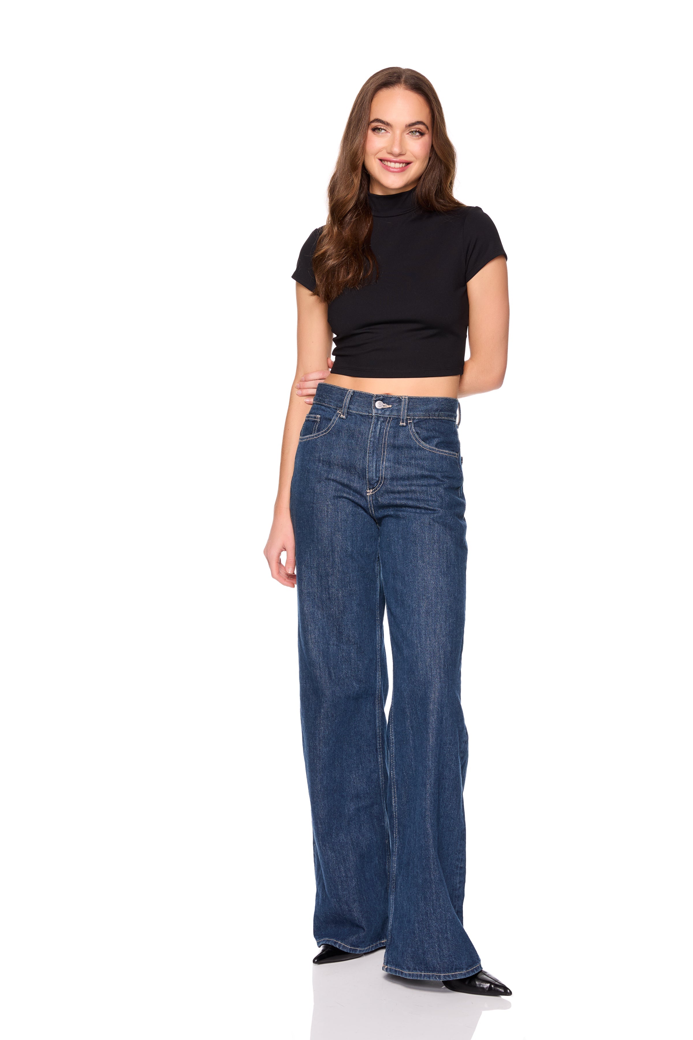 mock neck shot sleeve top