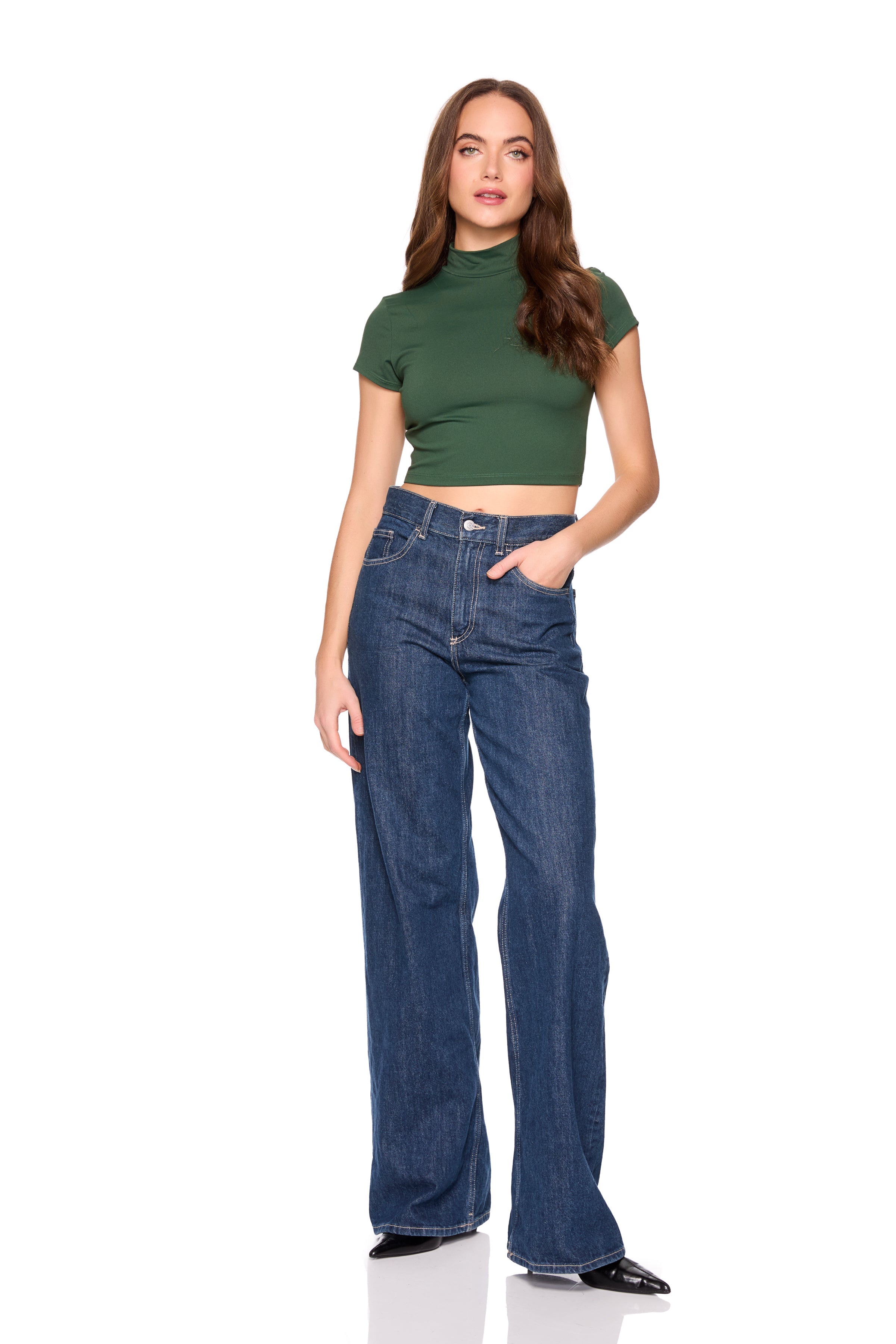 mock neck shot sleeve top