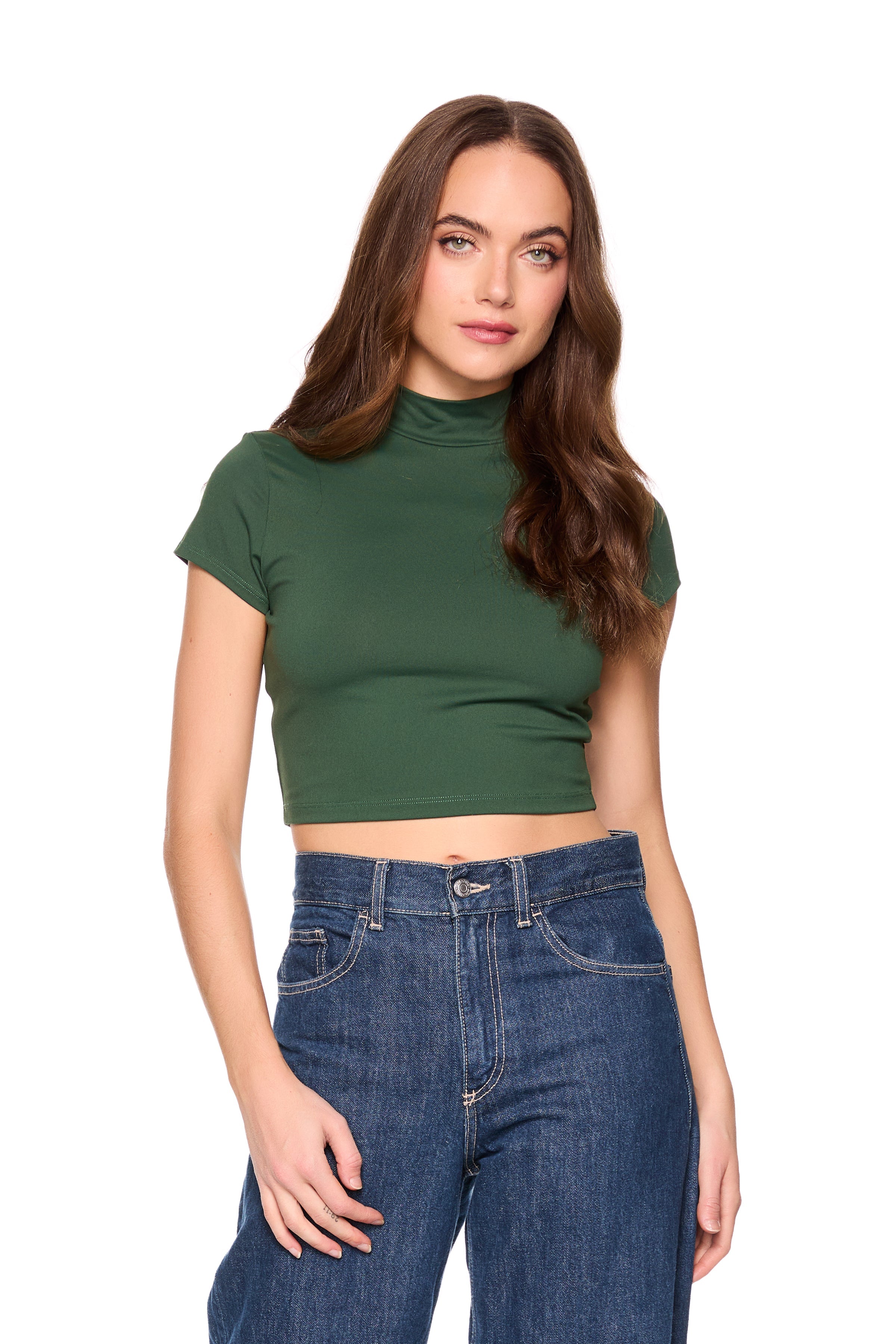 mock neck shot sleeve top