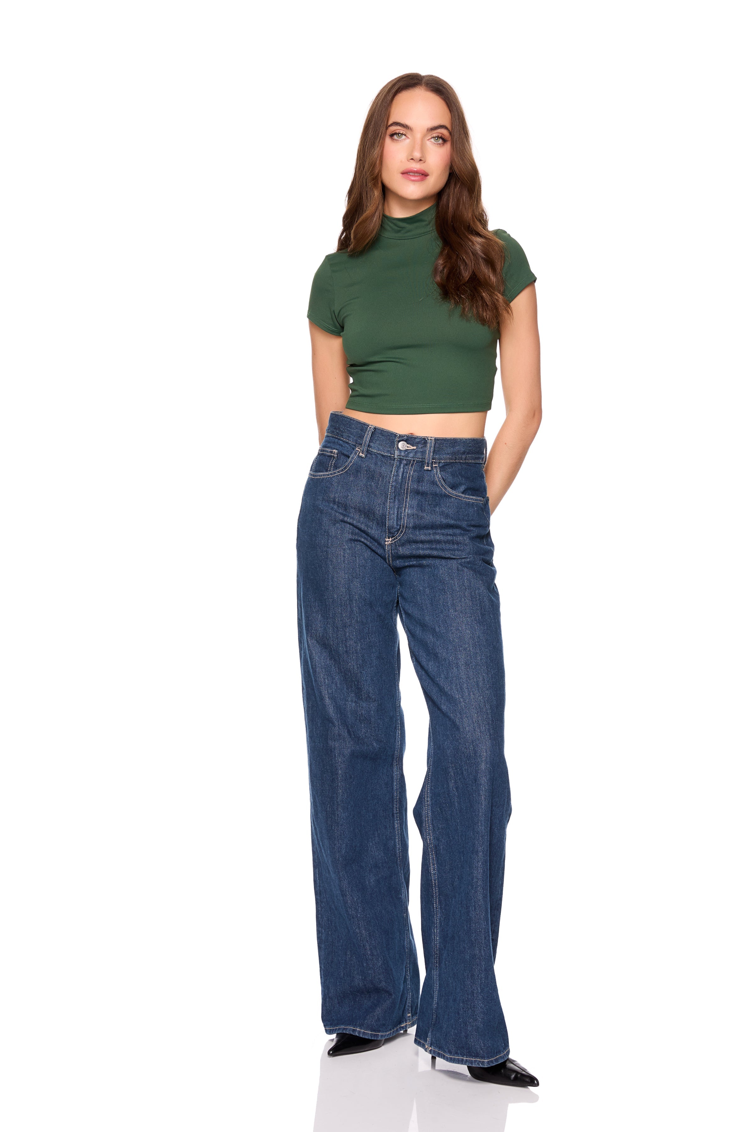 mock neck shot sleeve top