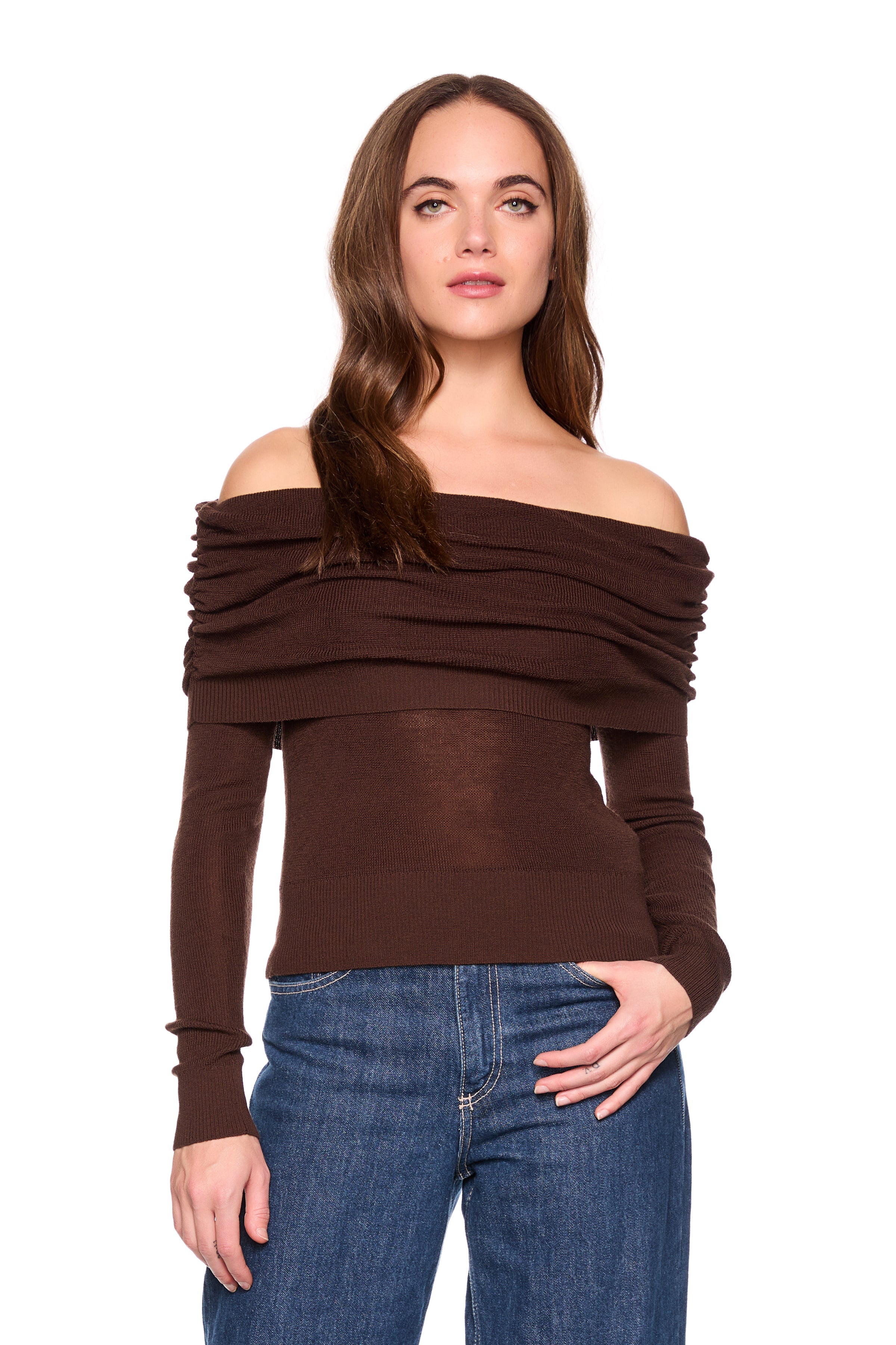 light merino off shoulder sweater