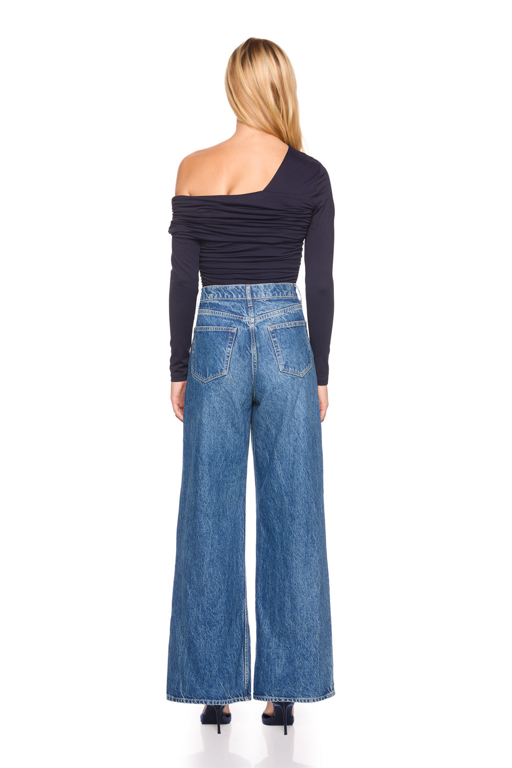 one arm off shoulder gathered top