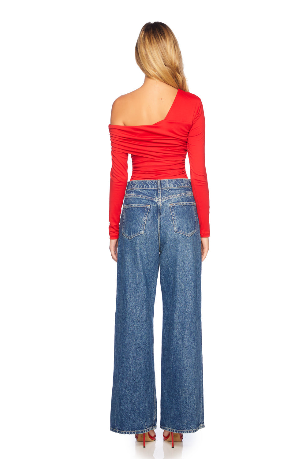 one arm off shoulder gathered top