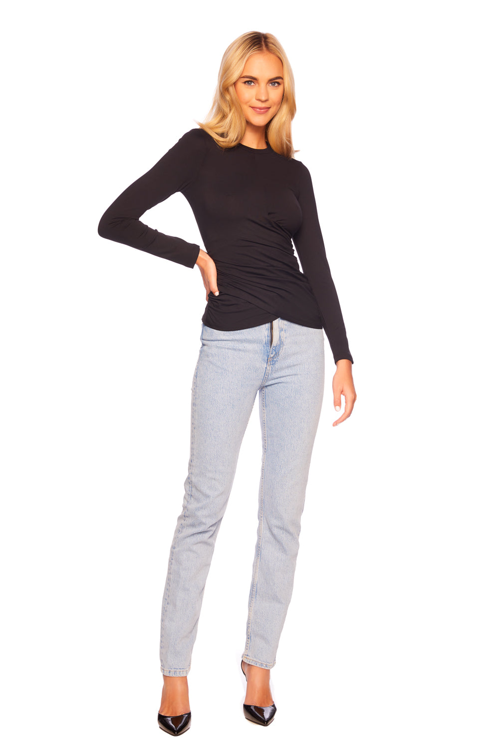 faux wrap long sleeve top