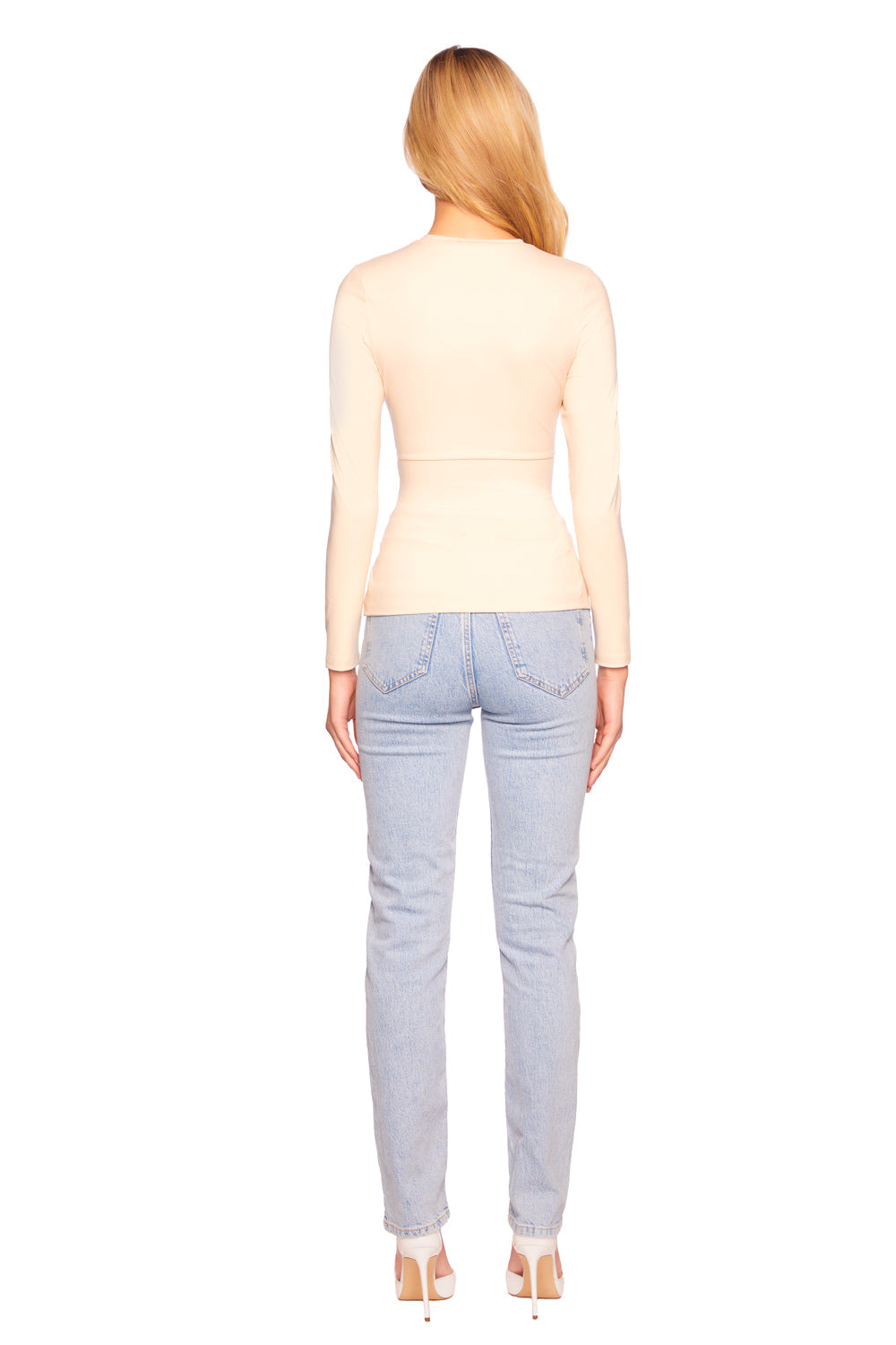 faux wrap long sleeve top