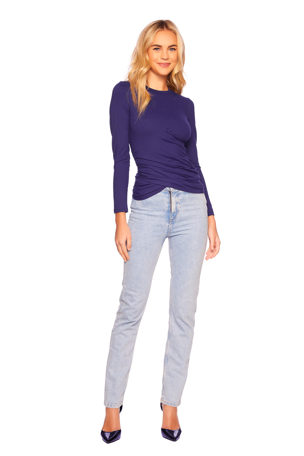 faux wrap long sleeve top