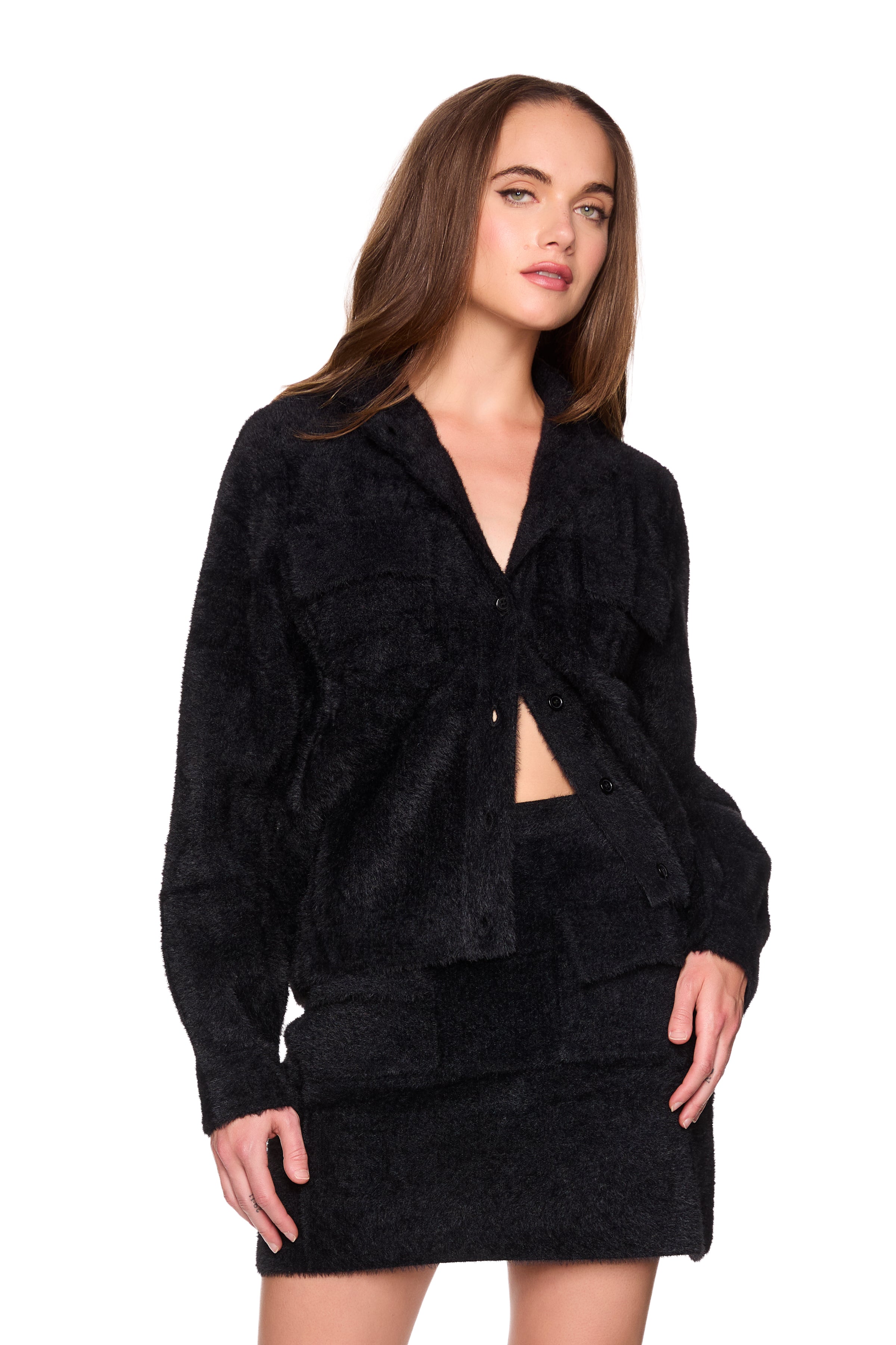 fuzzy sweater pocket skirt