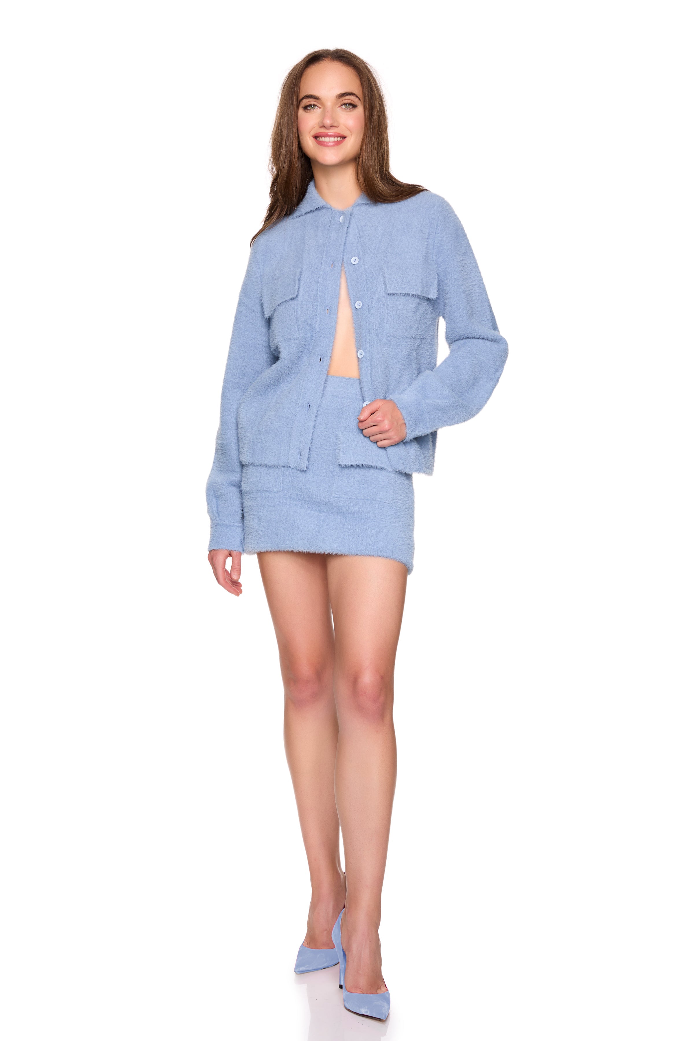 fuzzy sweater pocket skirt