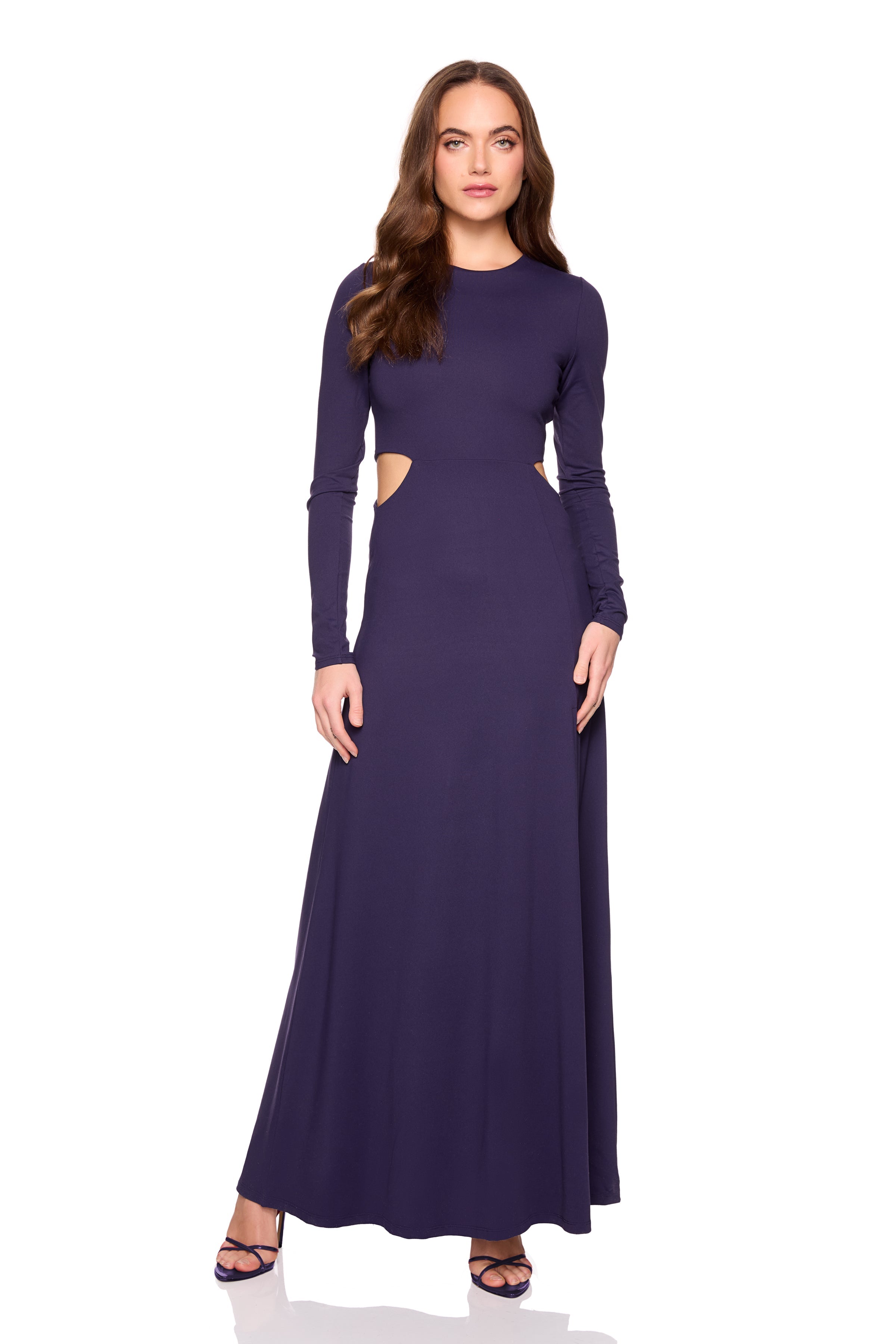 crew side cut out slit long sleeve dress