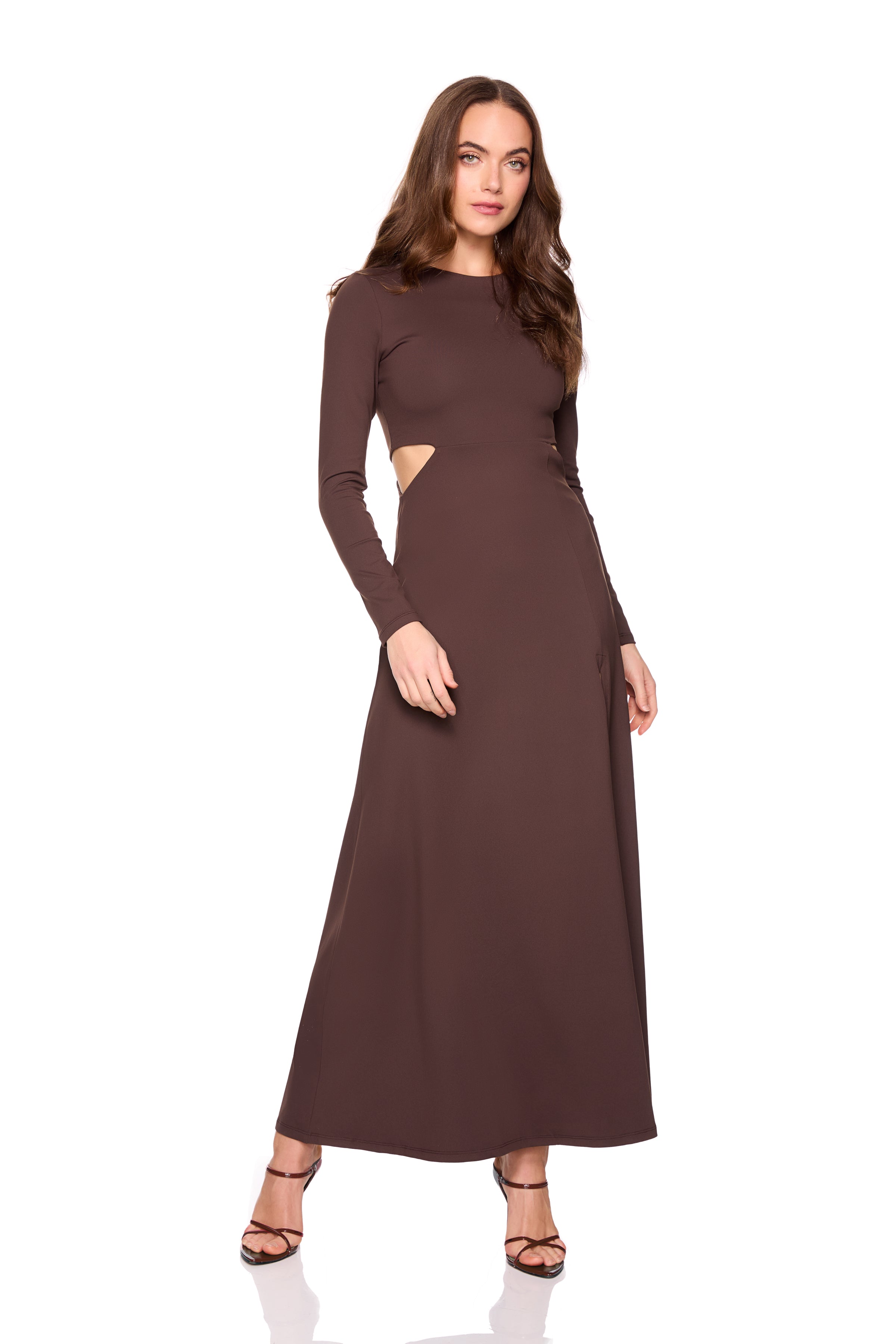 crew side cut out slit long sleeve dress
