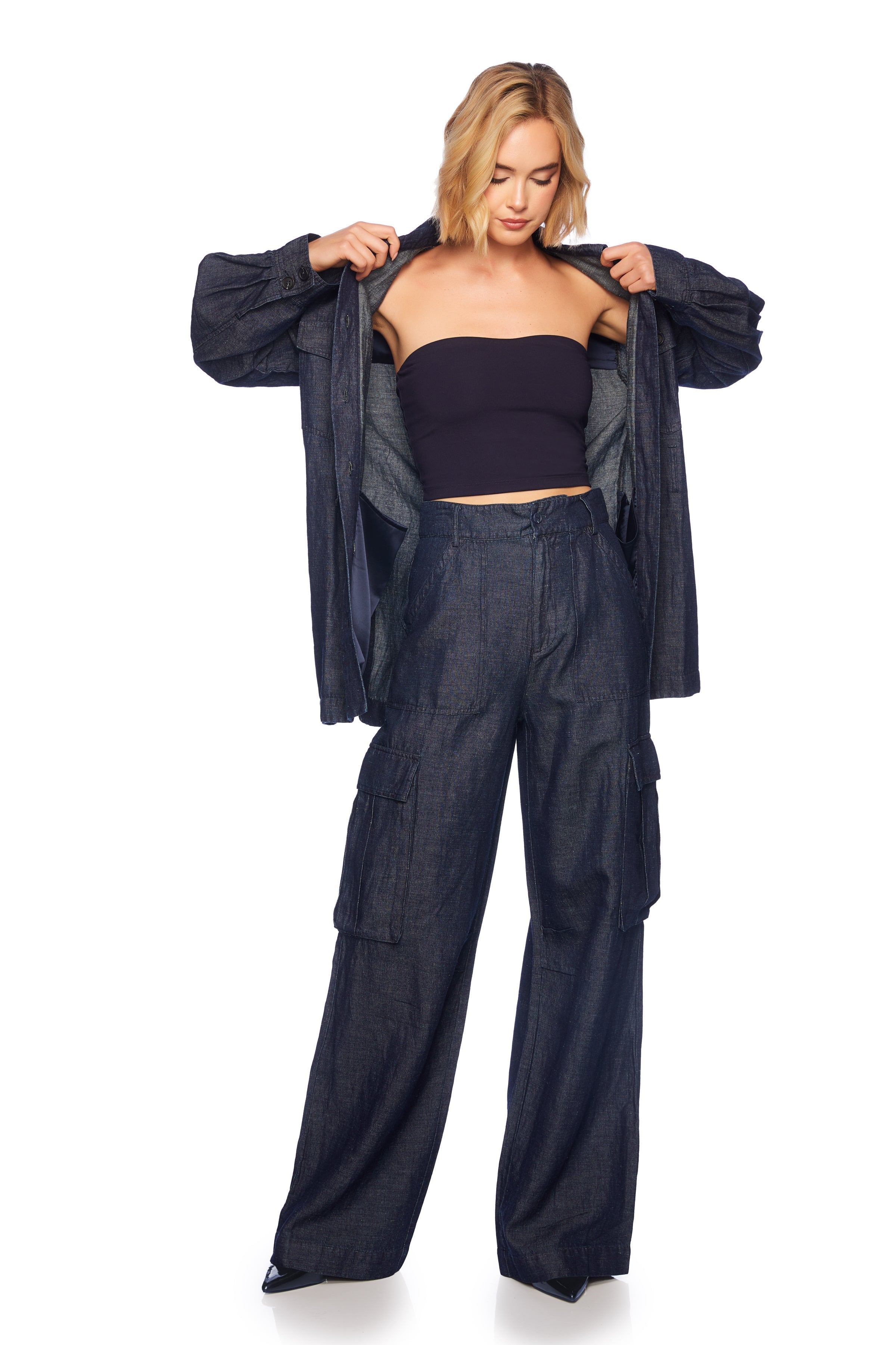 denim linen jacket with belt