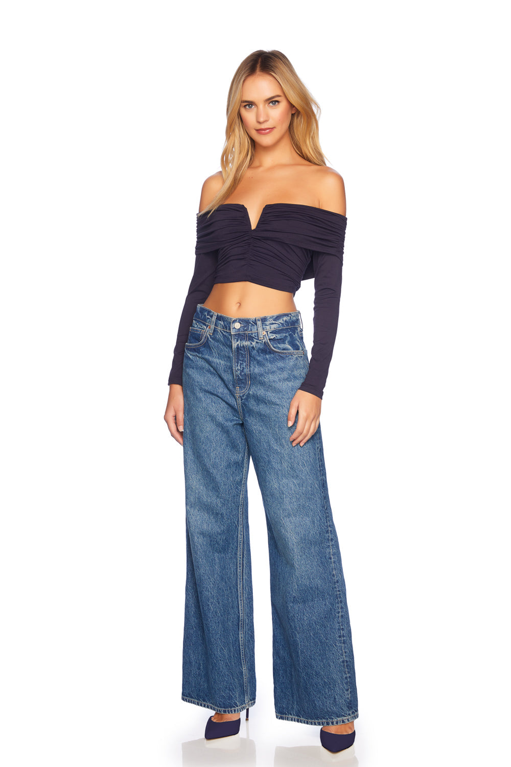 off shoulder long v wire top