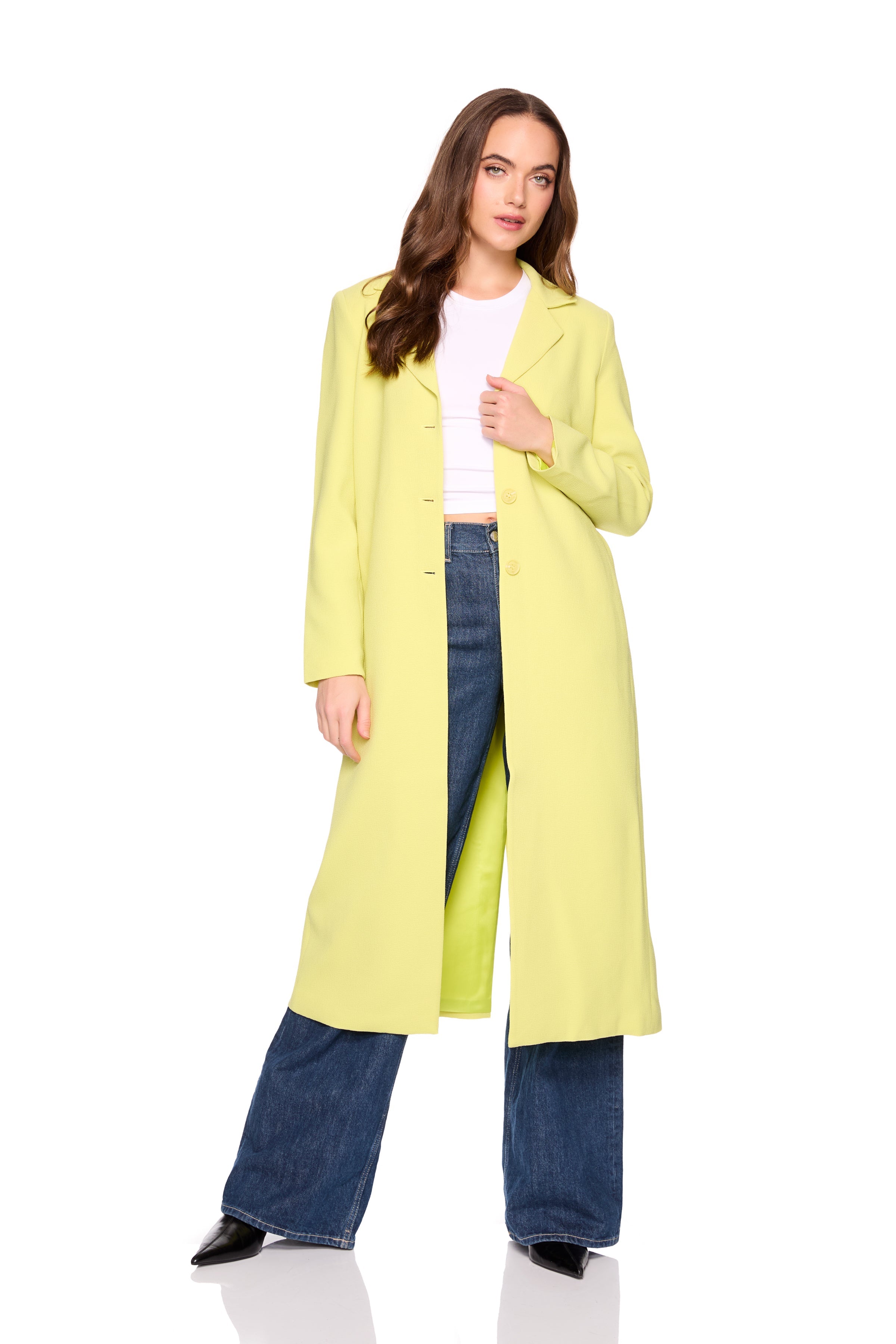 pebble crepe long blazer celery
