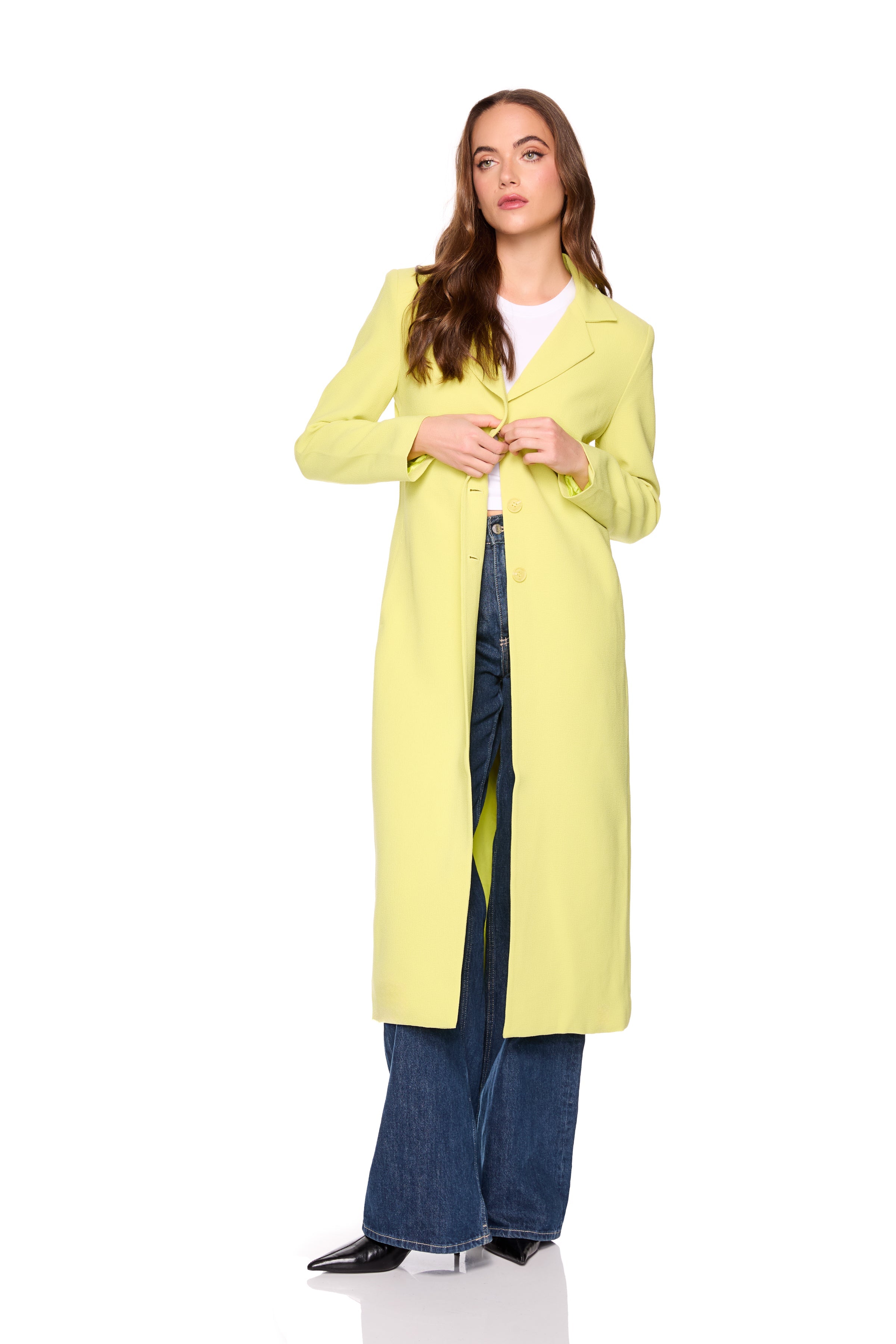 pebble crepe long blazer celery