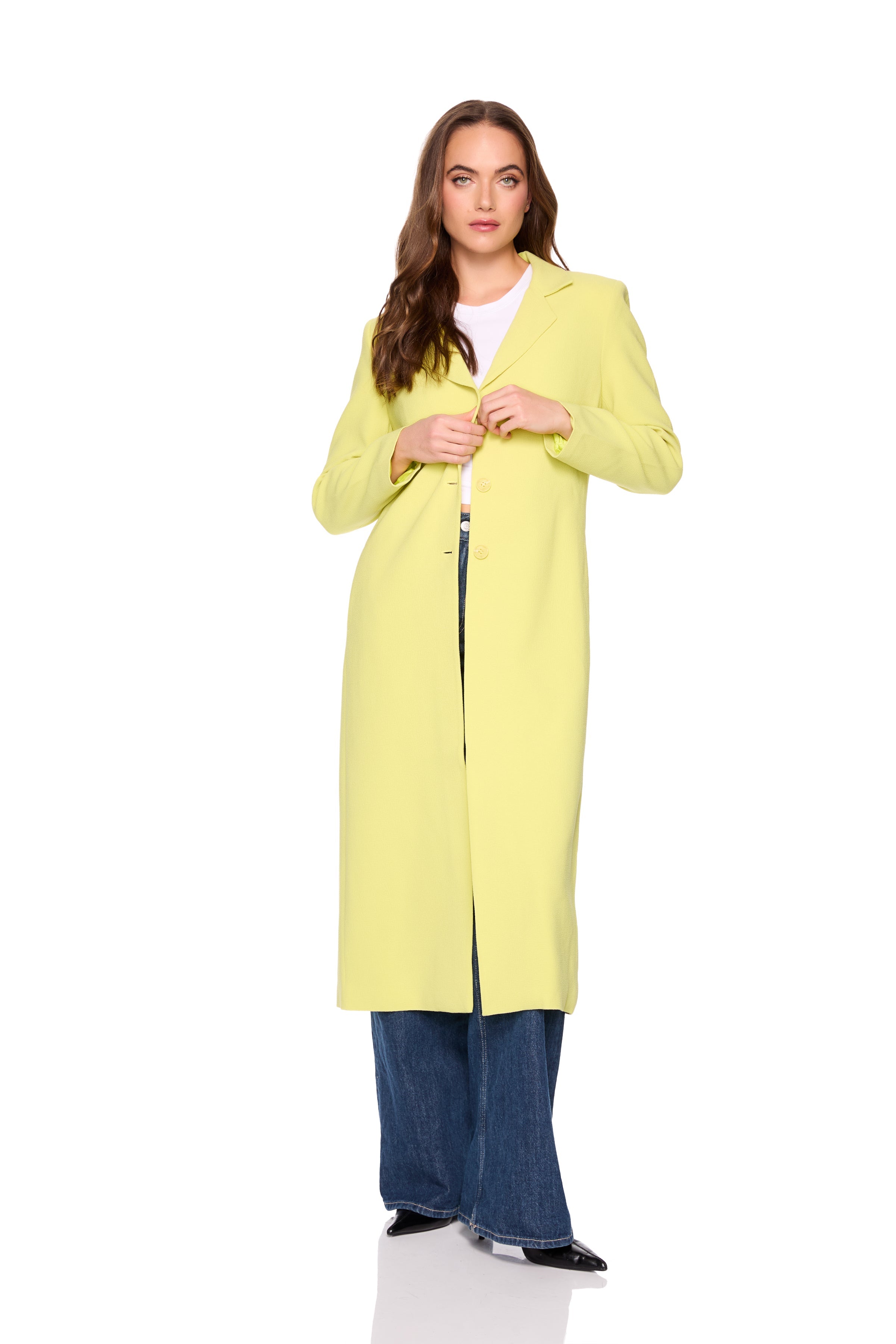 pebble crepe long blazer celery