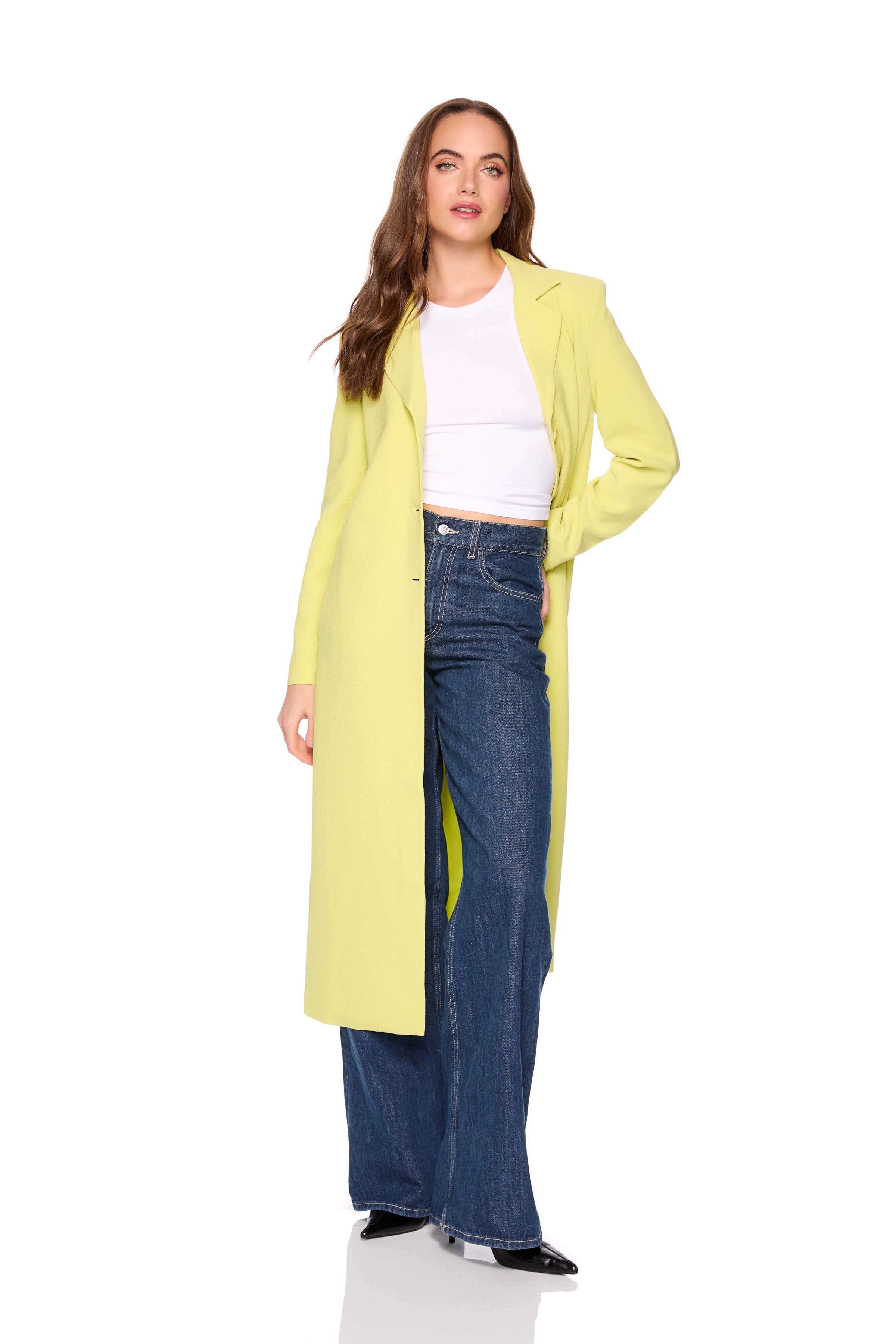 pebble crepe long blazer celery