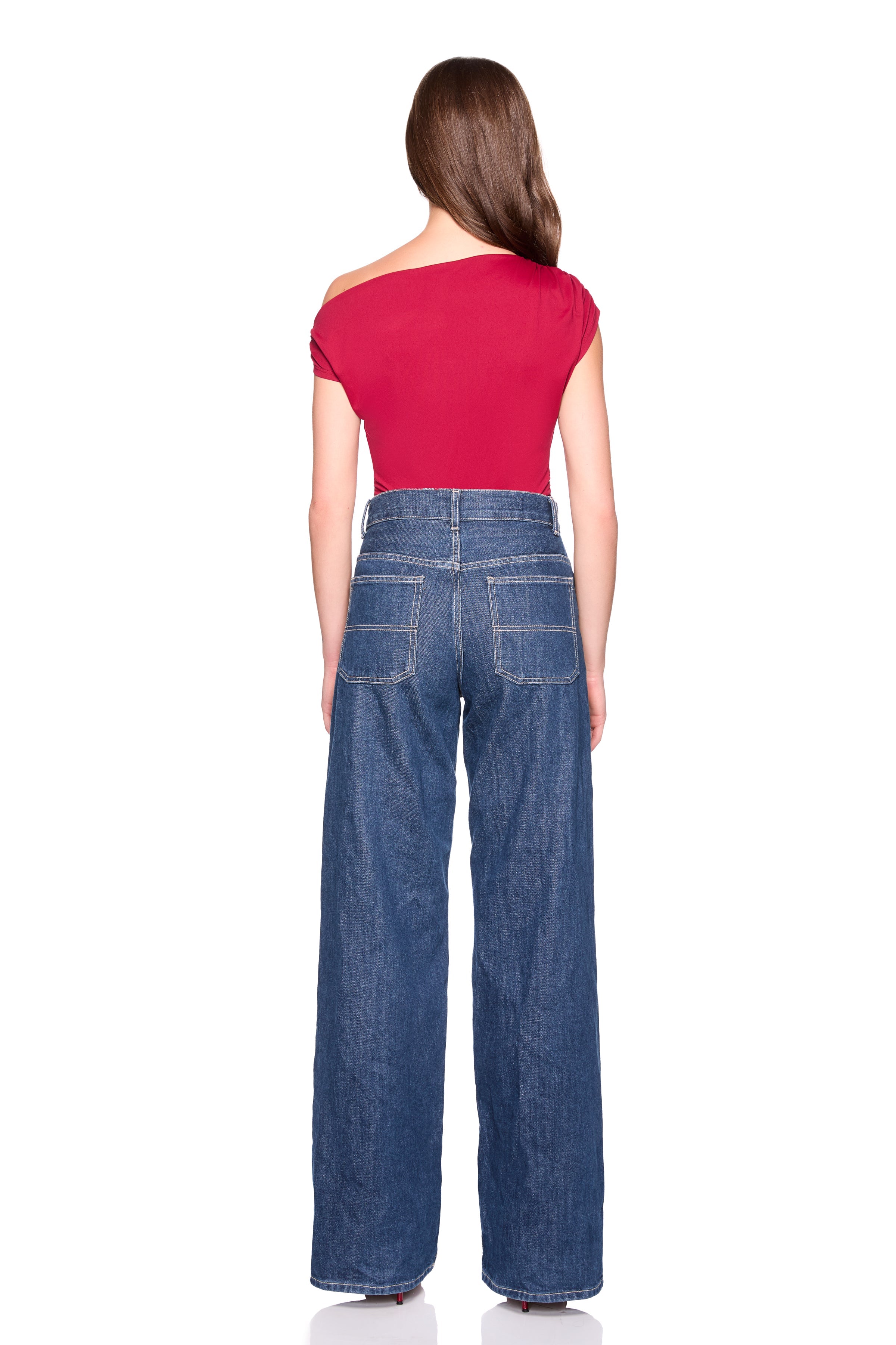 one arm slight off shoulder