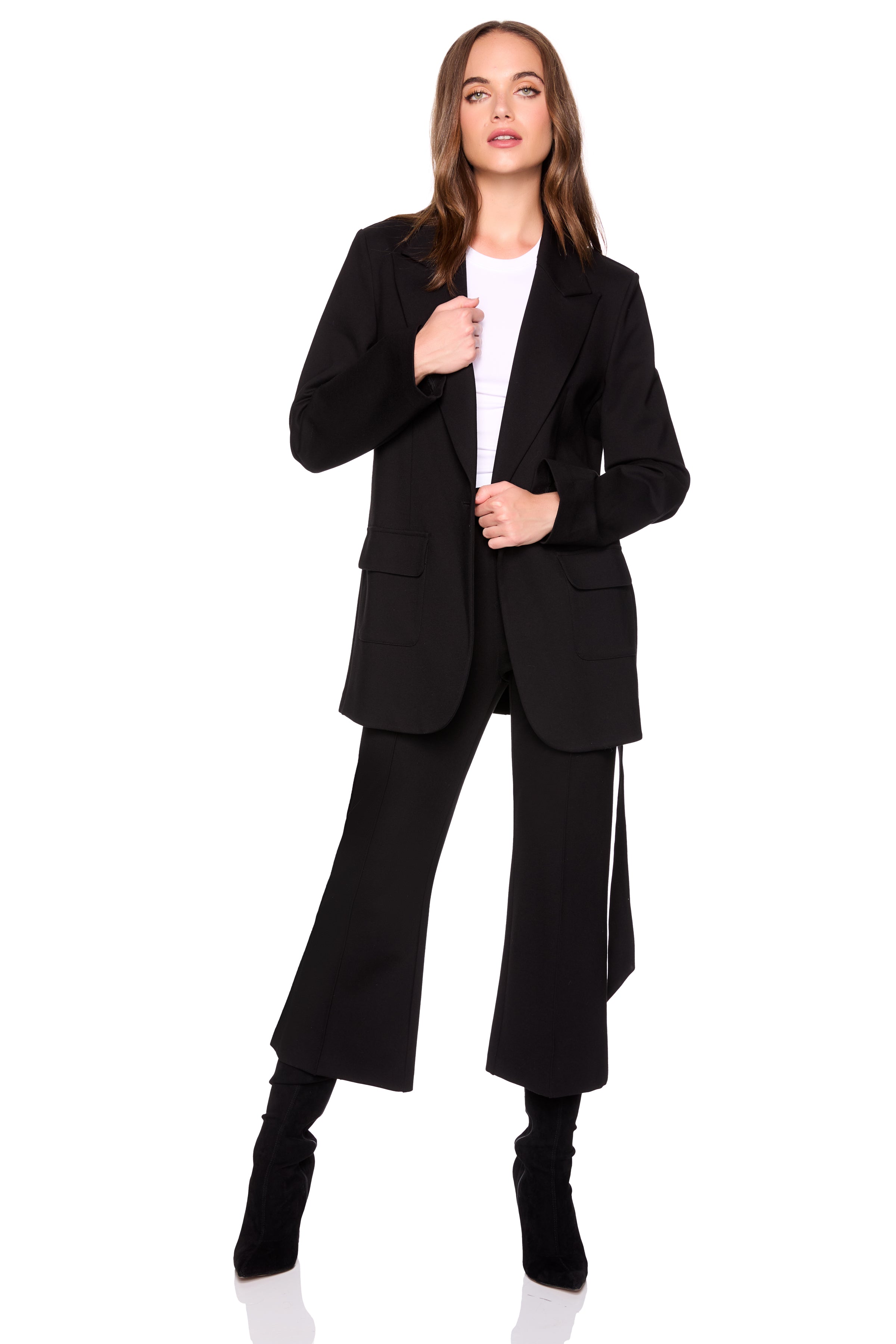 ponte patch pocket tie jacket black