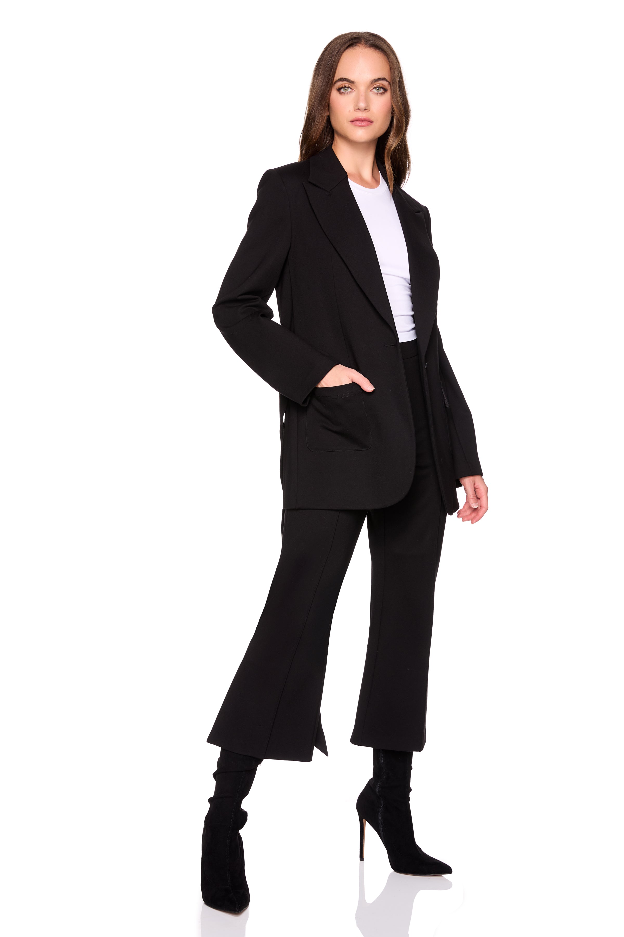 ponte patch pocket tie jacket black