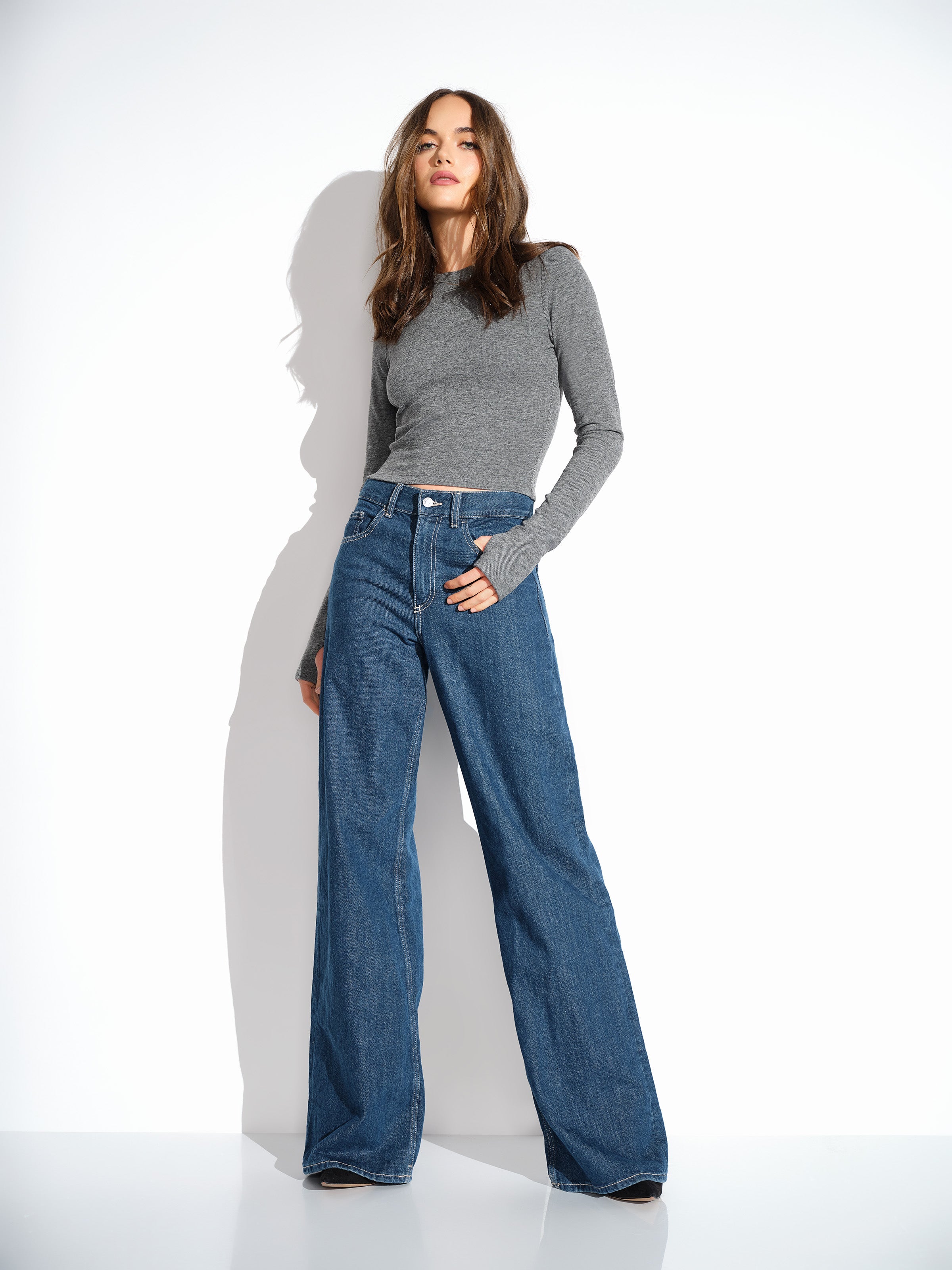 fleece crew long sleeve top