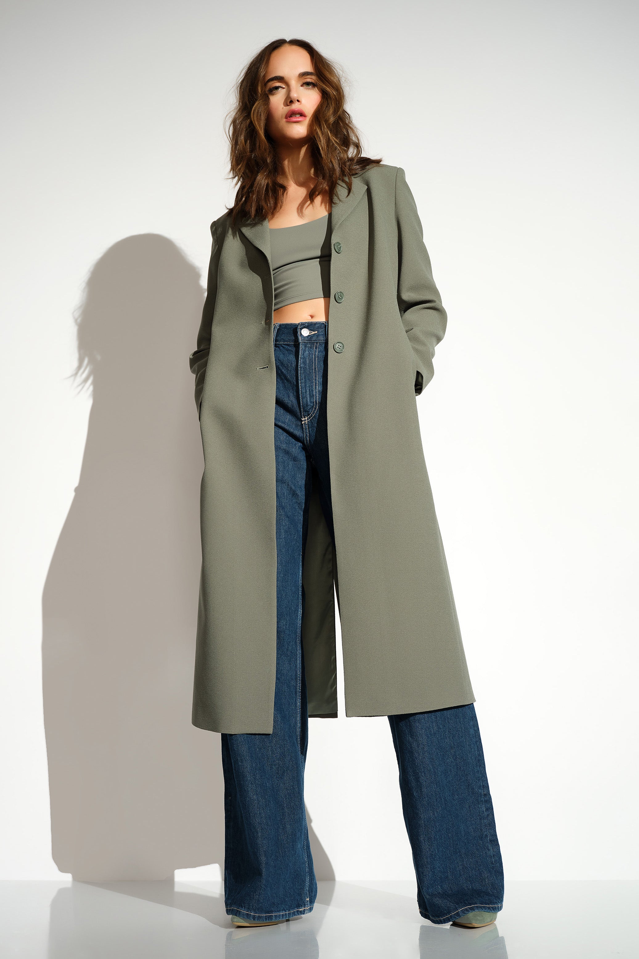 pebble crepe long blazer slate