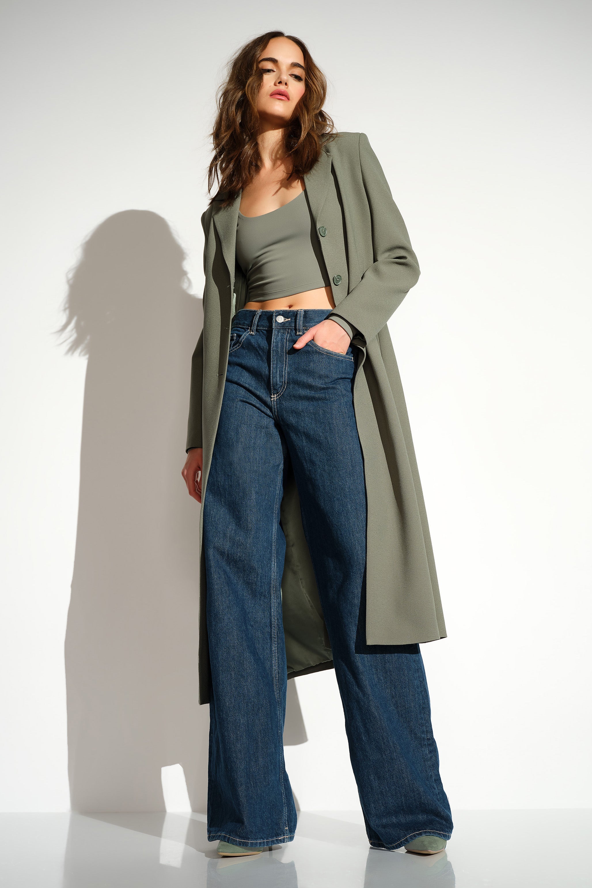 pebble crepe long blazer slate