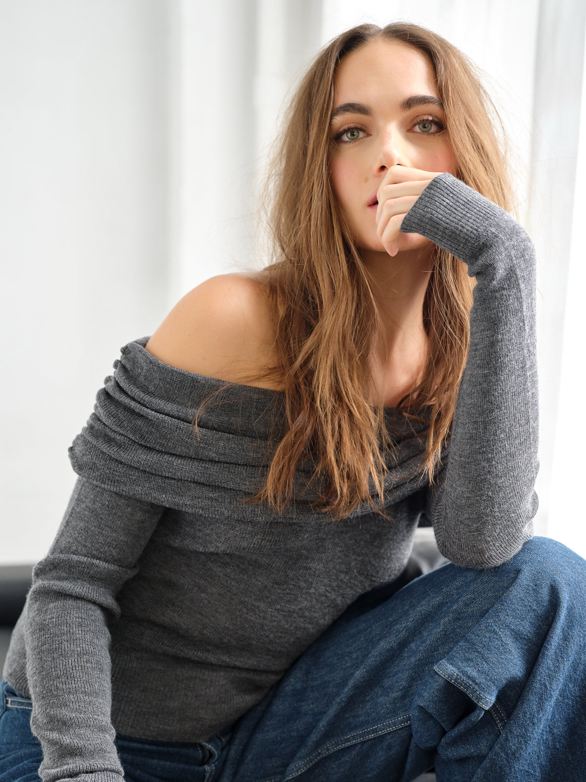 light merino off shoulder sweater