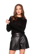 faux leather pleated short black