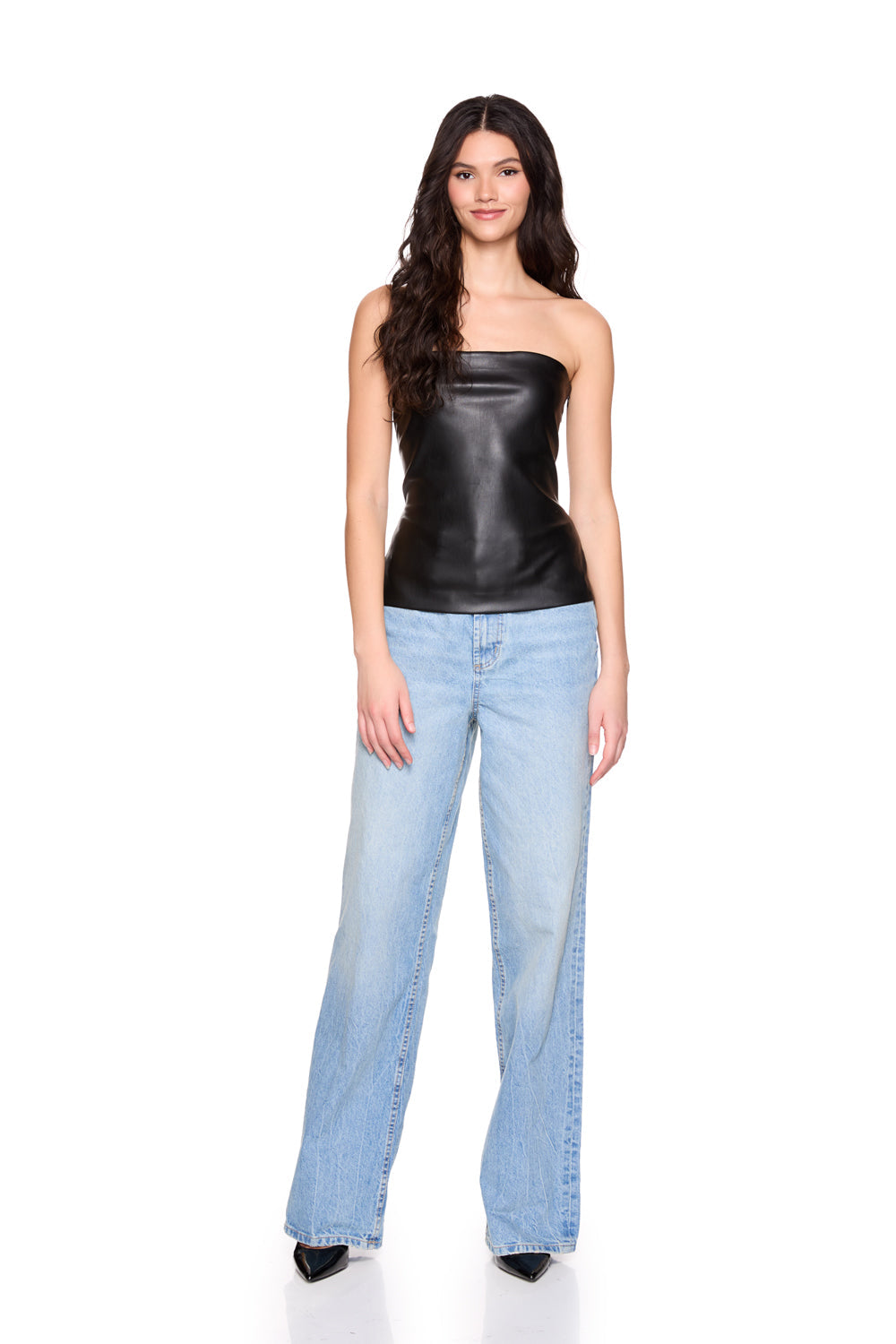 faux leather tube top black