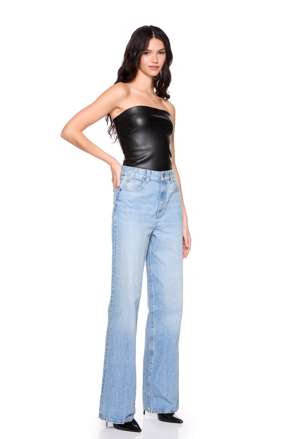 faux leather tube top black