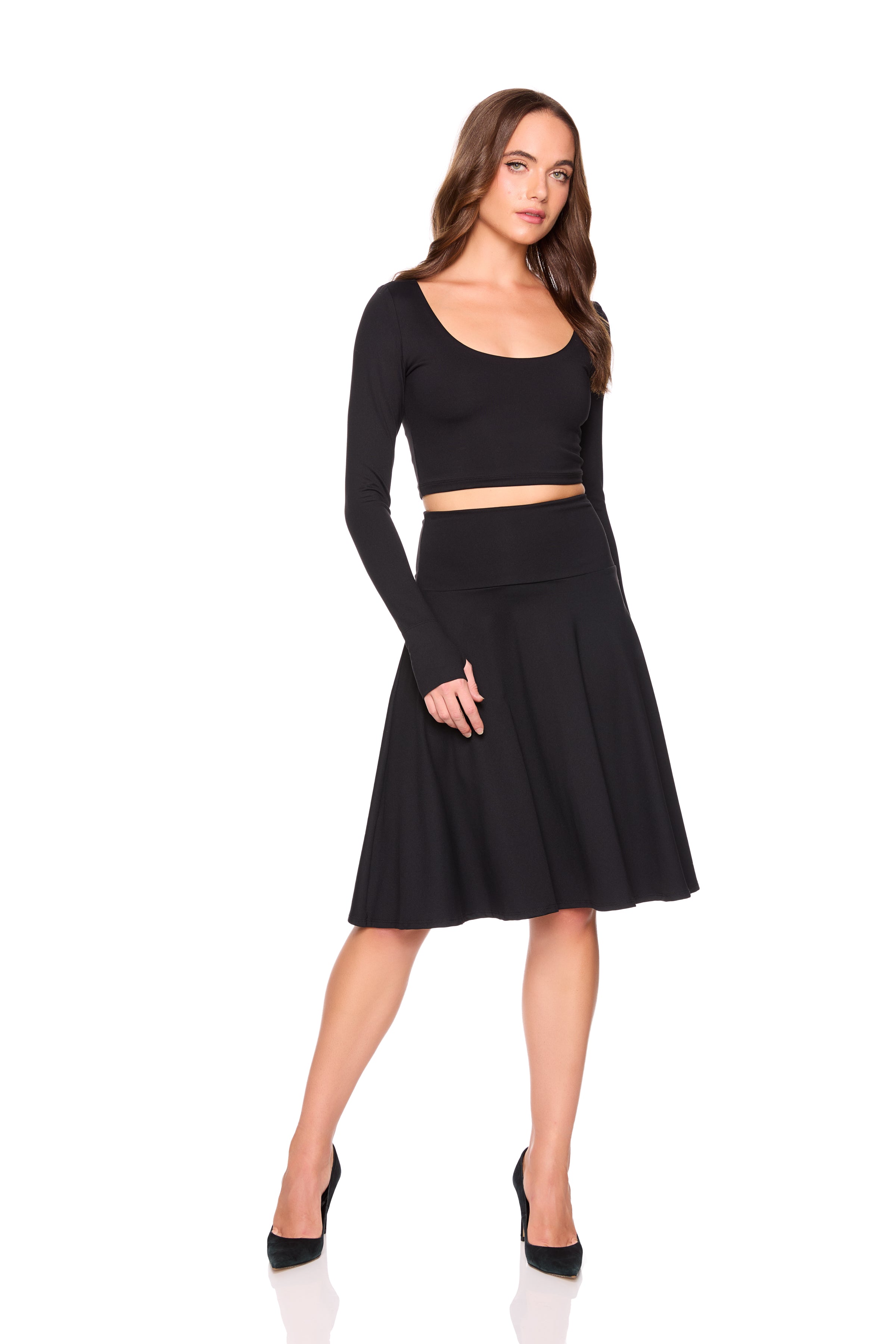 long high waist flare skirt