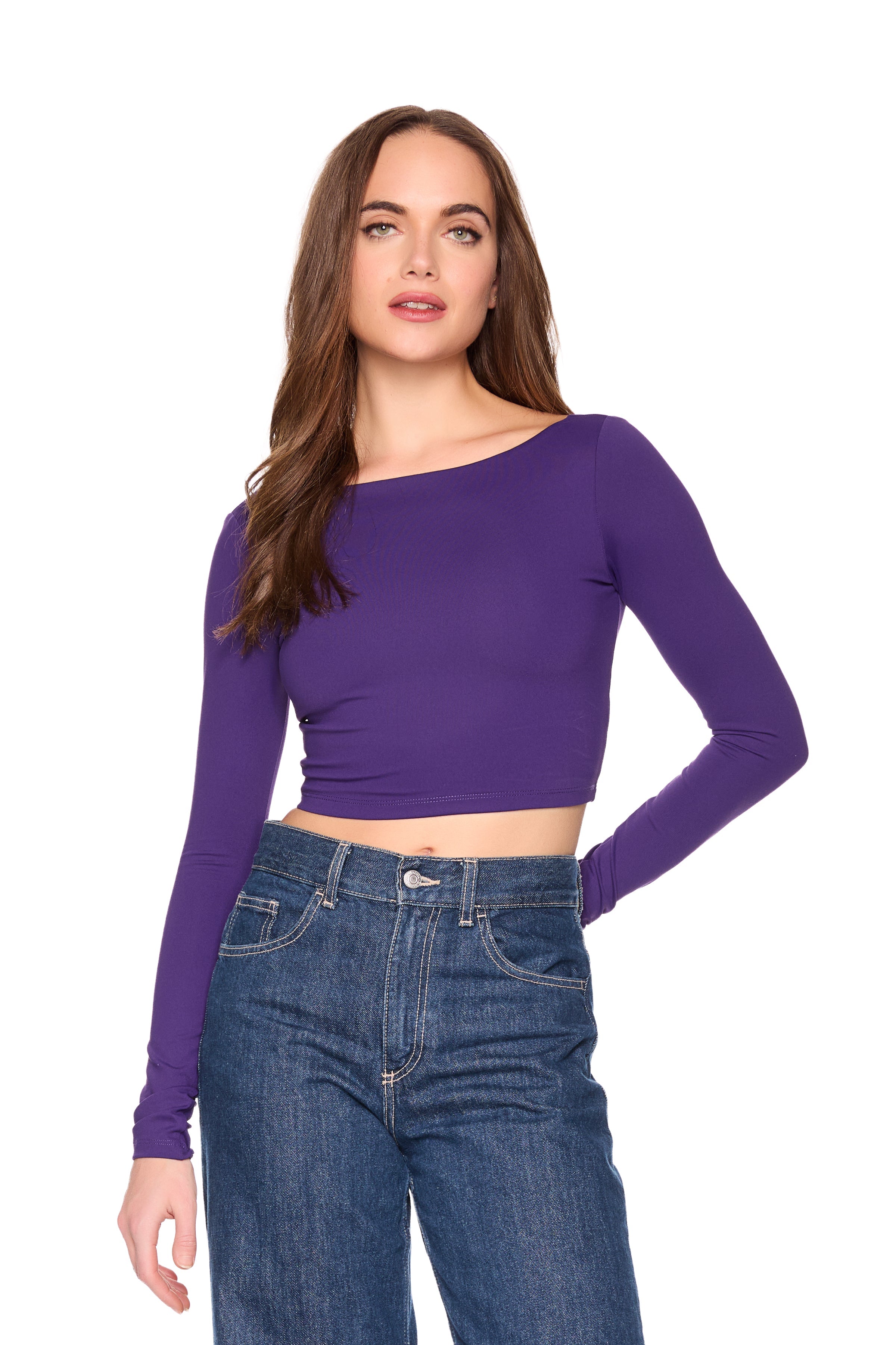 long sleeve scoop back crop top