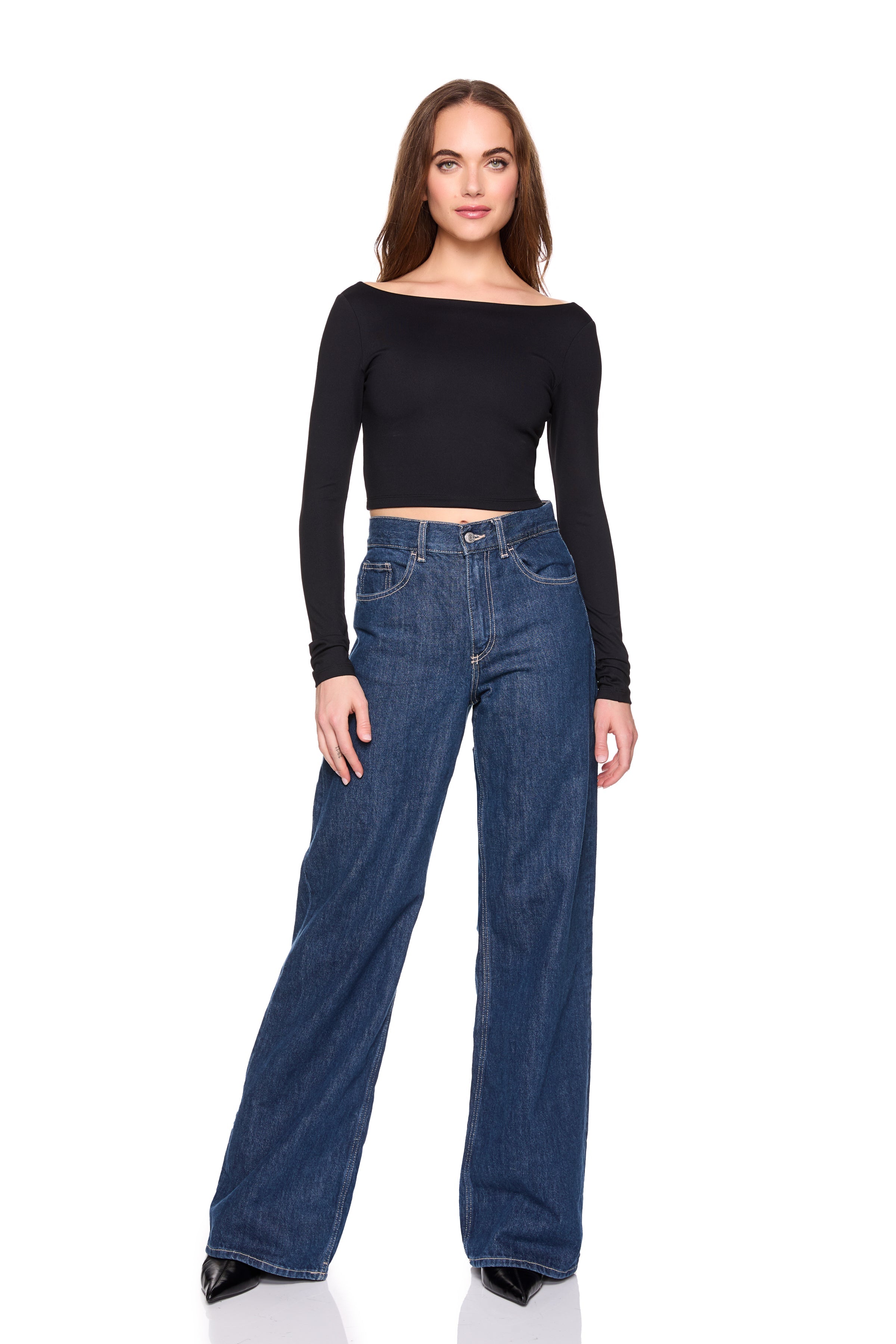 long sleeve scoop back crop top