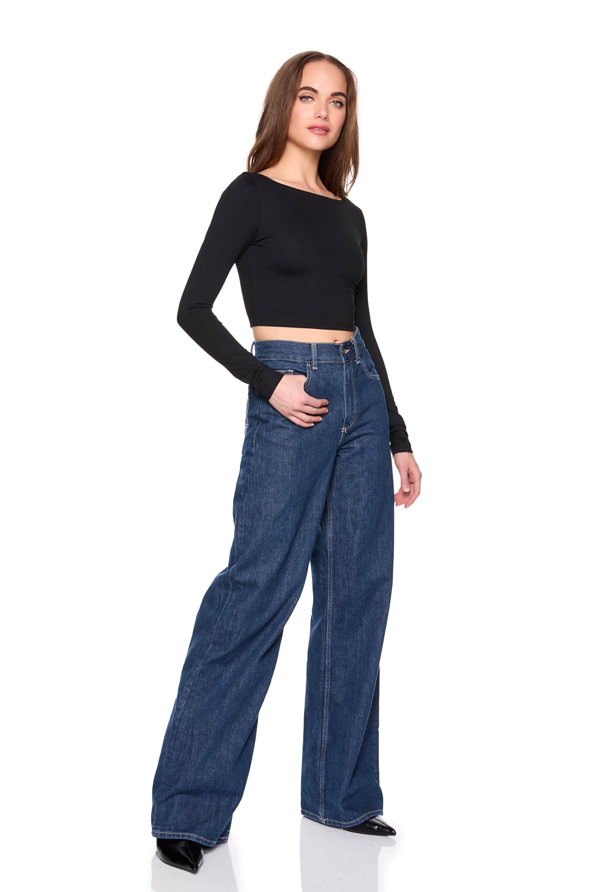 long sleeve scoop back crop top