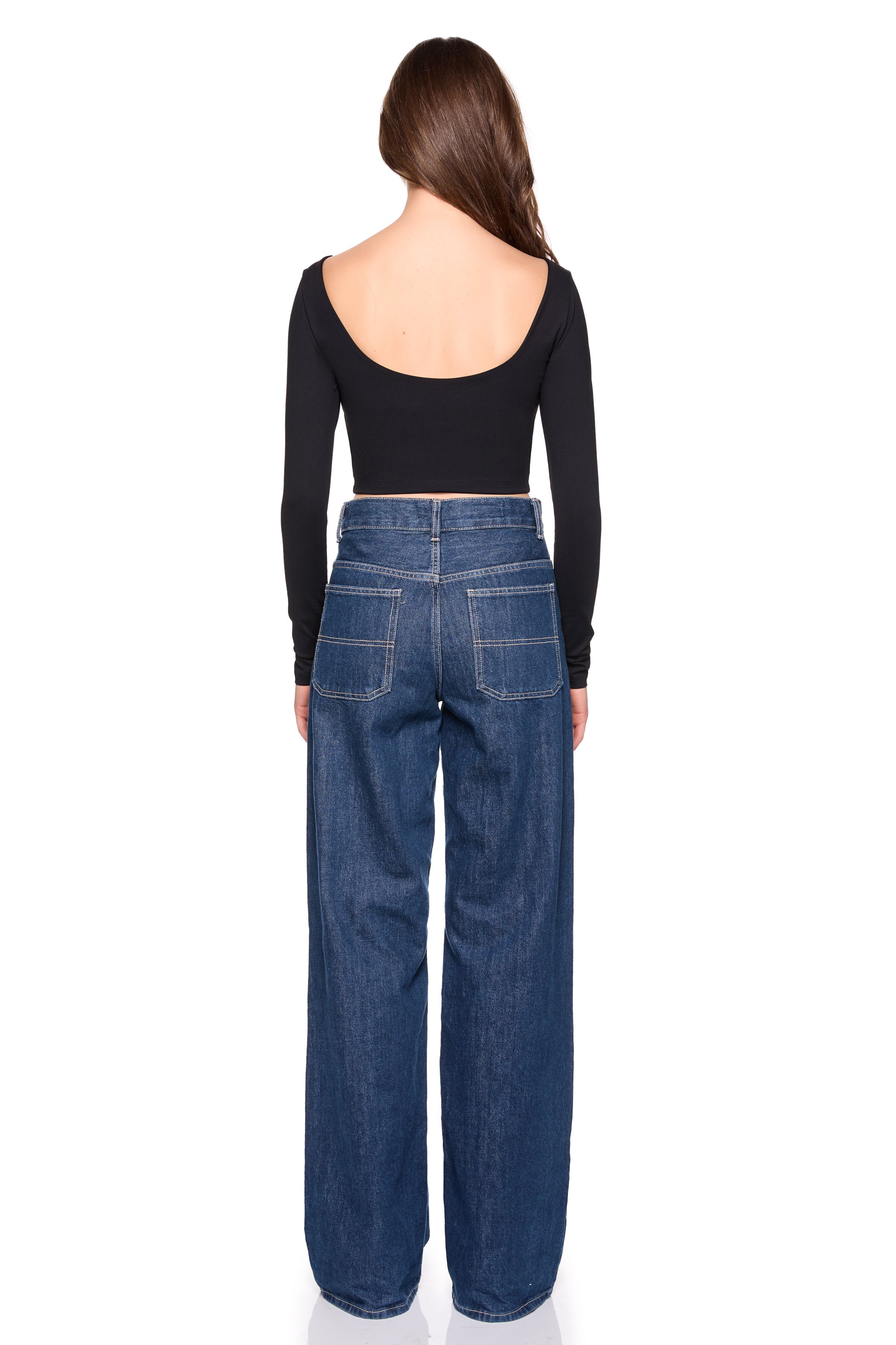 long sleeve scoop back crop top