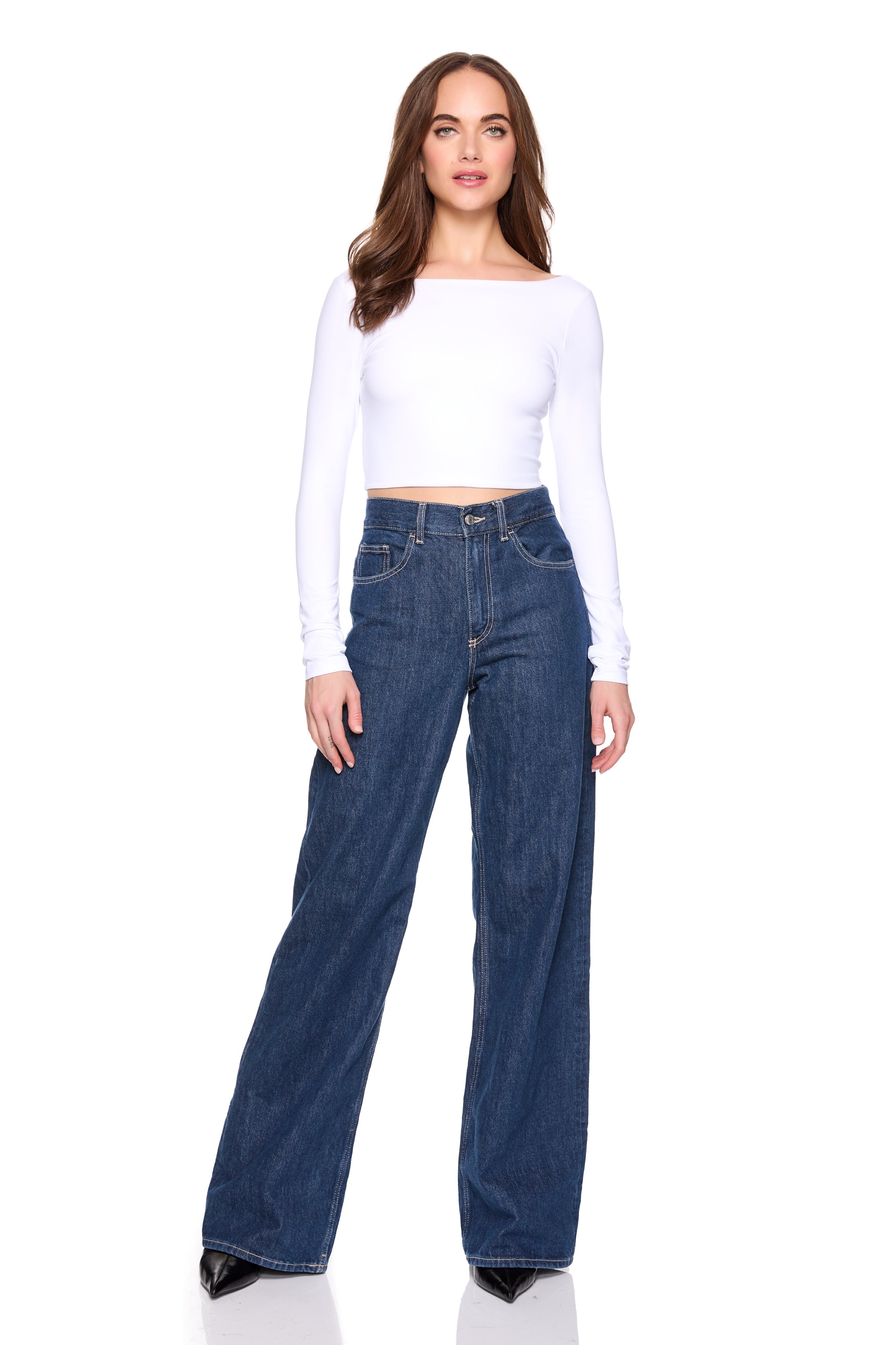 long sleeve scoop back crop top