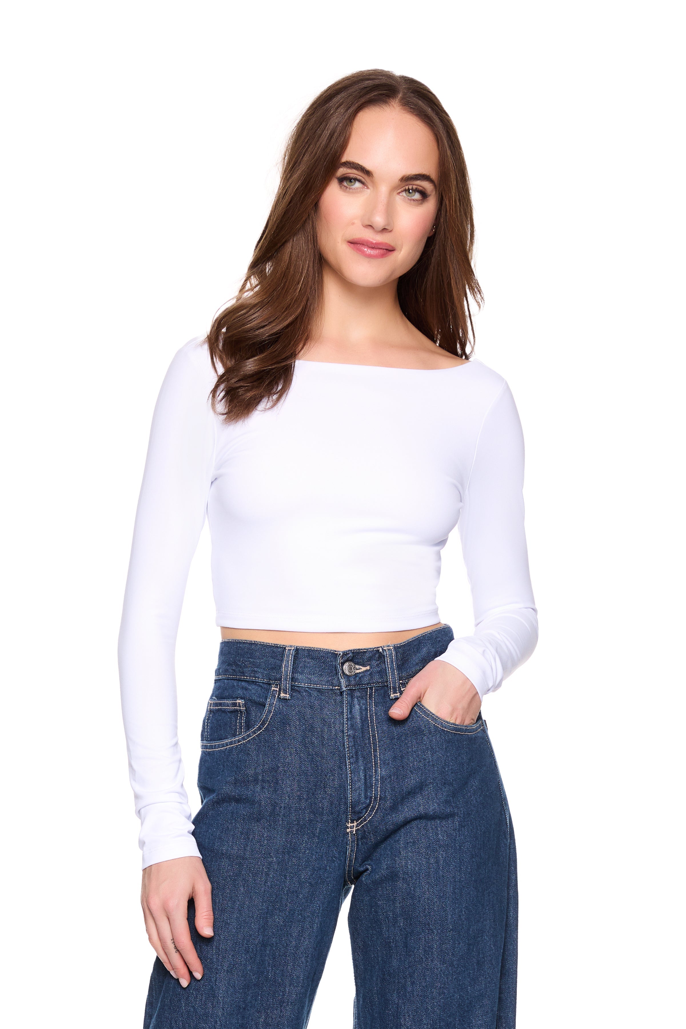 long sleeve scoop back crop top