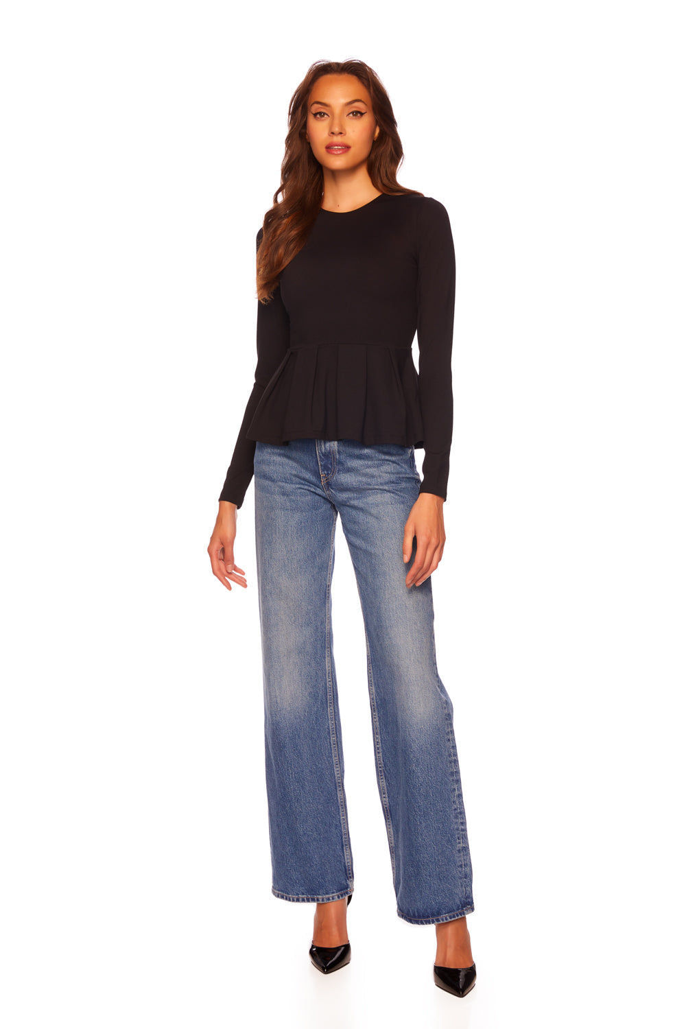 long sleeve crew peplum top