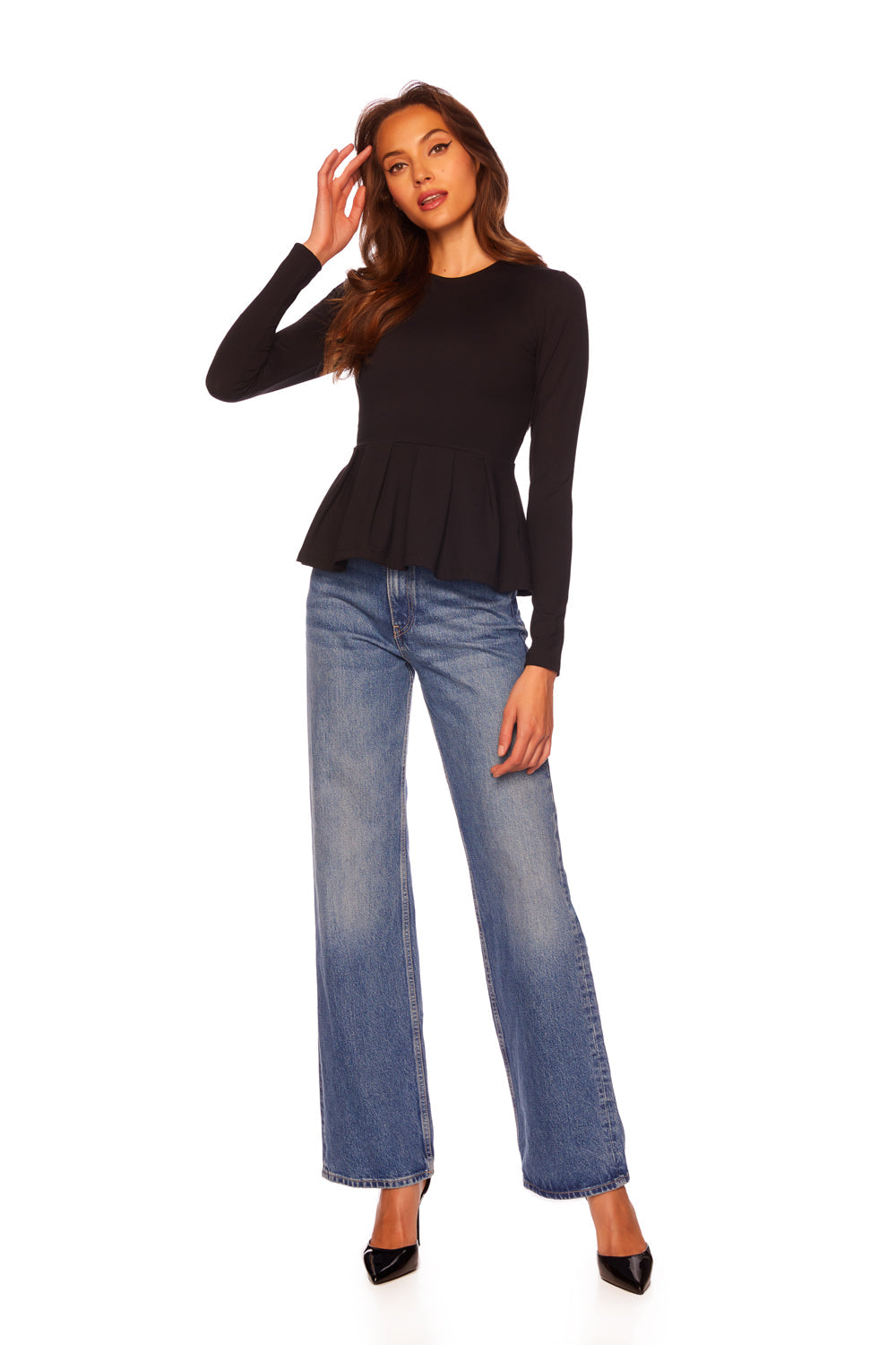 long sleeve crew peplum top