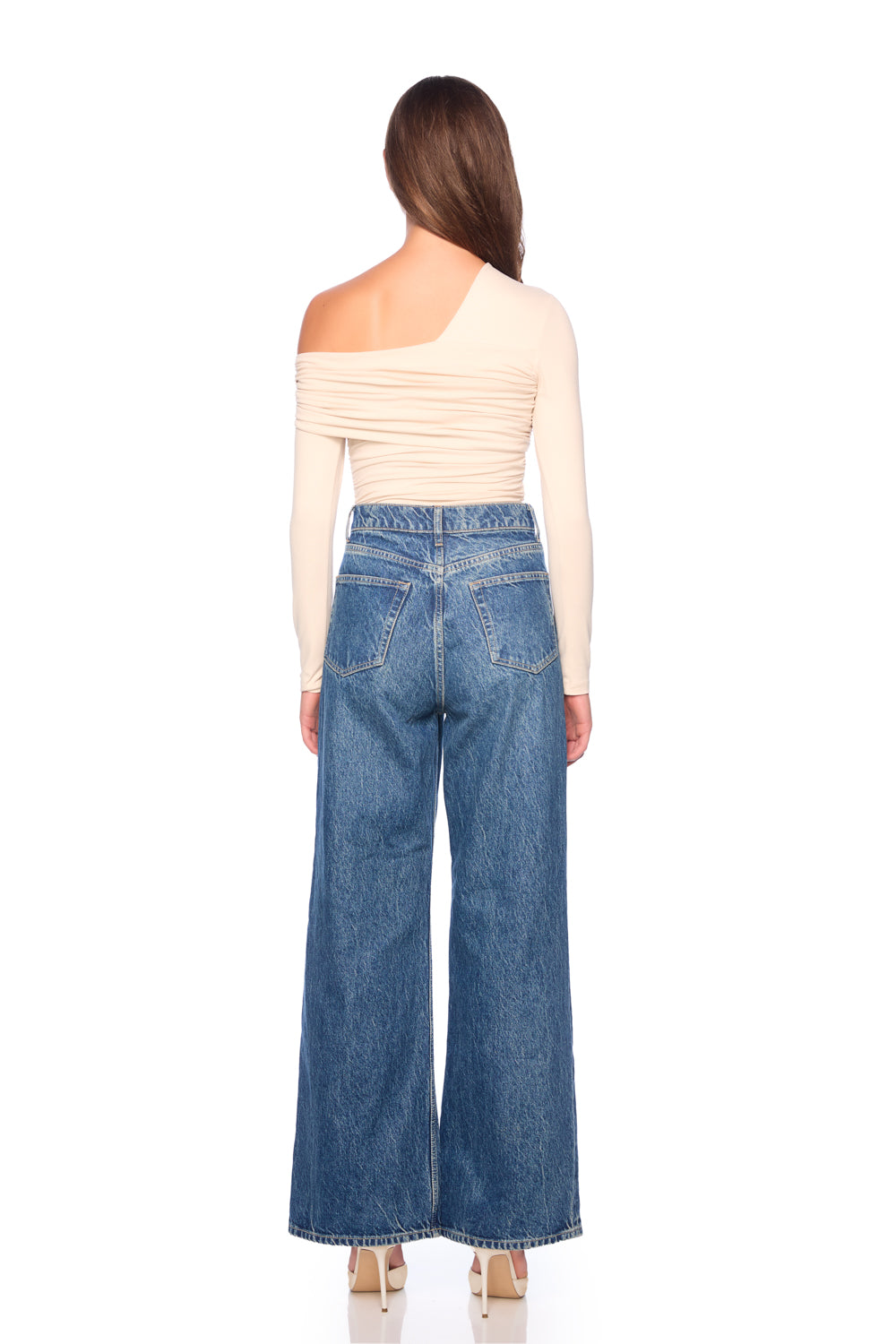 one arm off shoulder gathered top