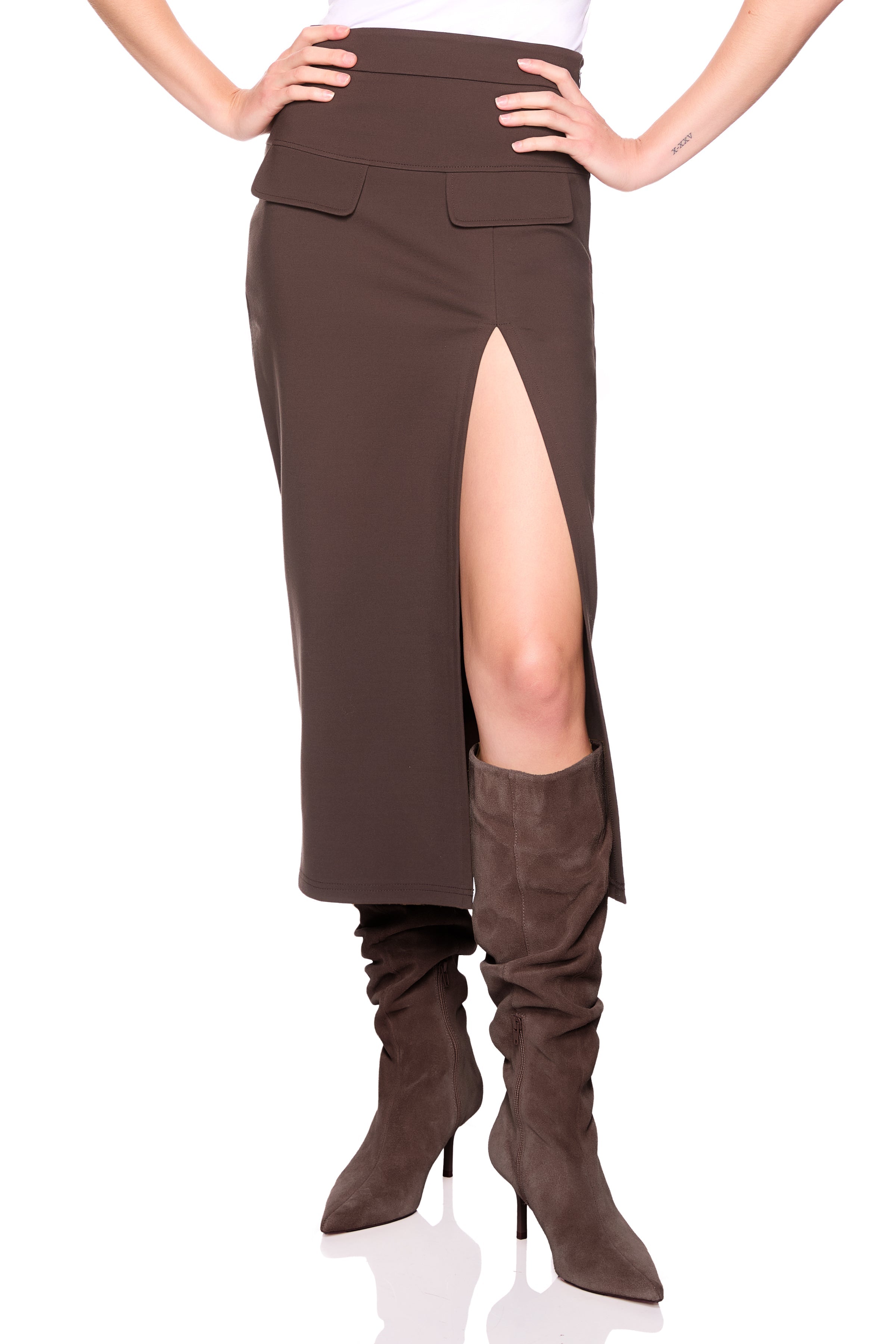 ponte slit pocket skirt