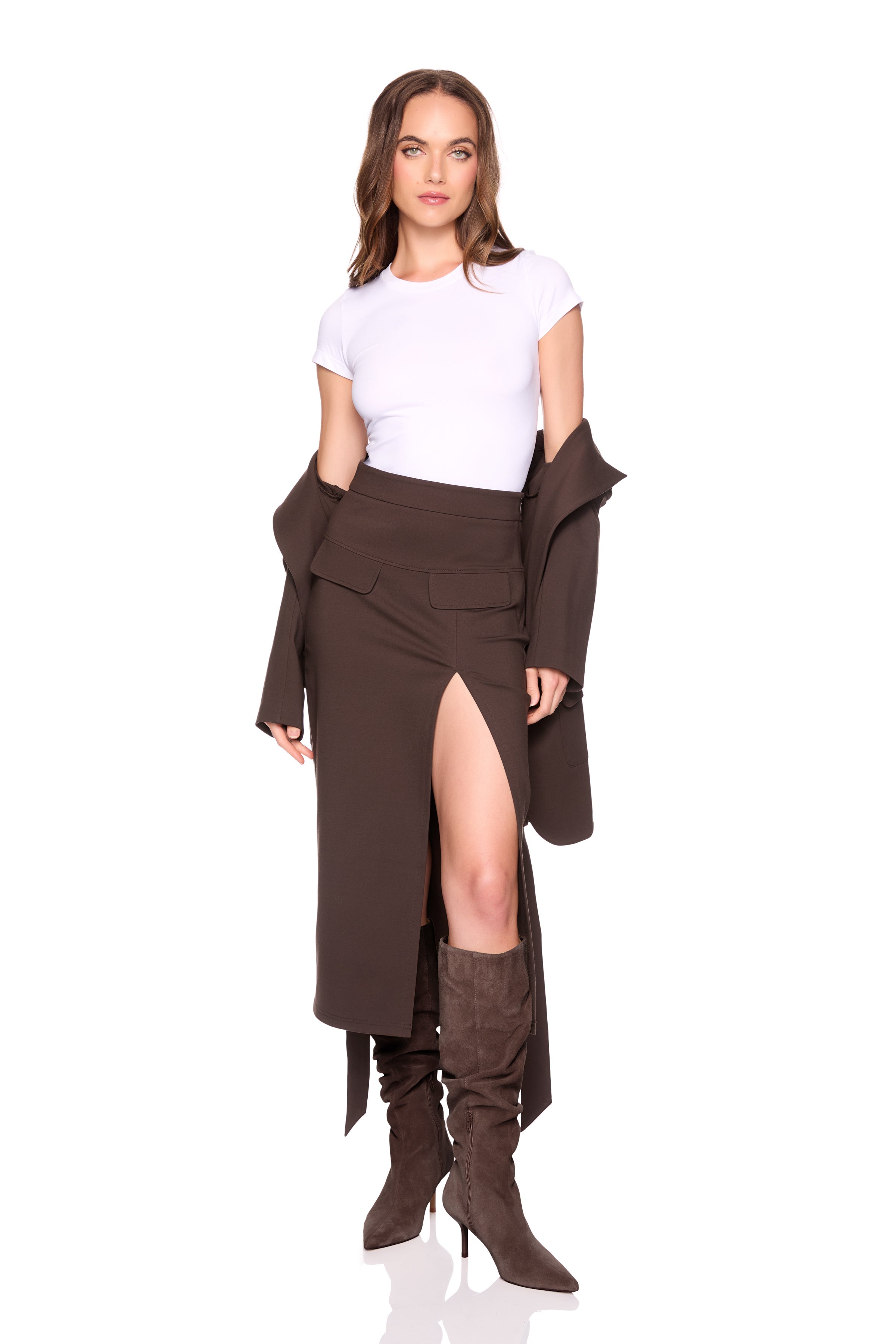 ponte slit pocket skirt