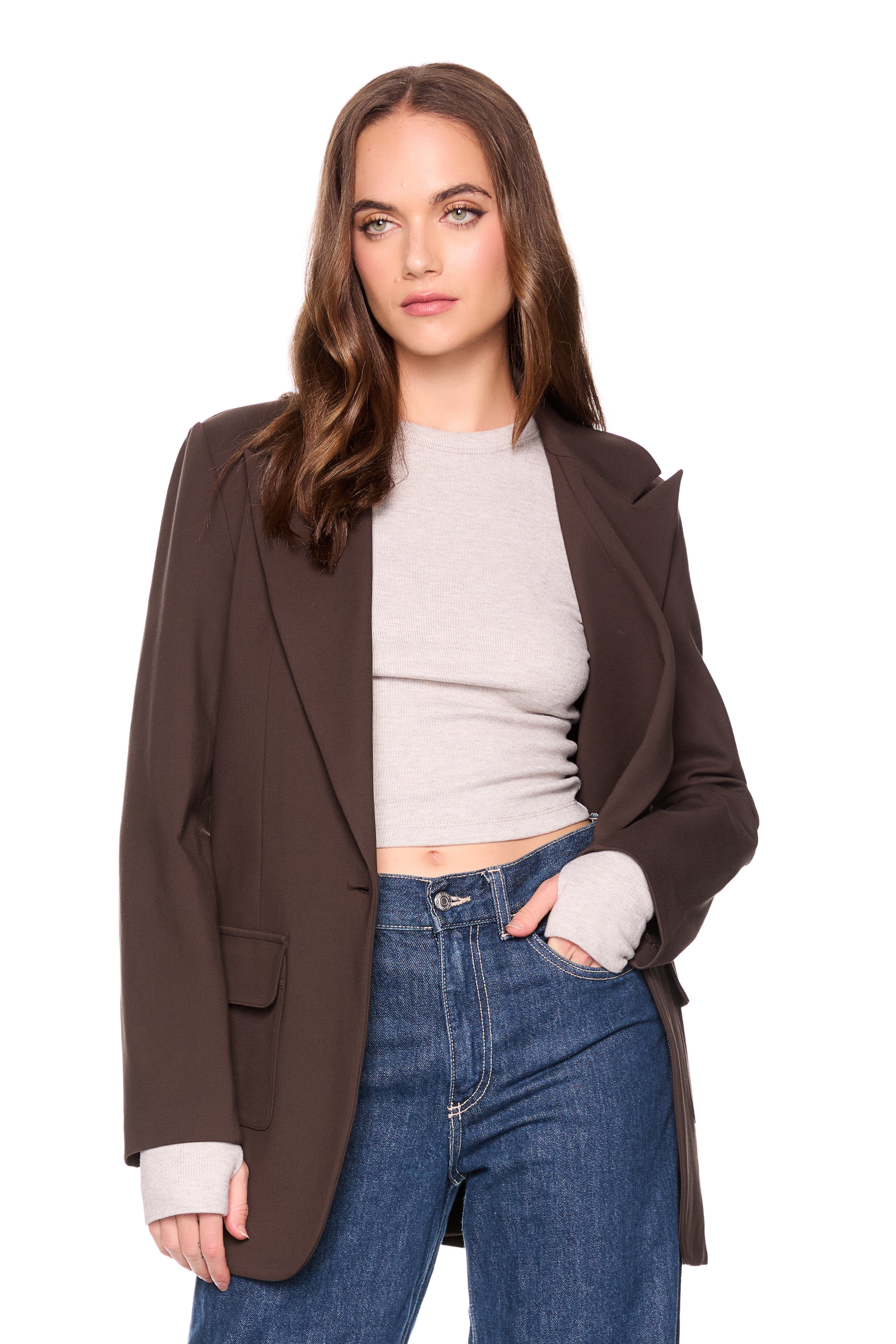 ponte patch pocket tie jacket java